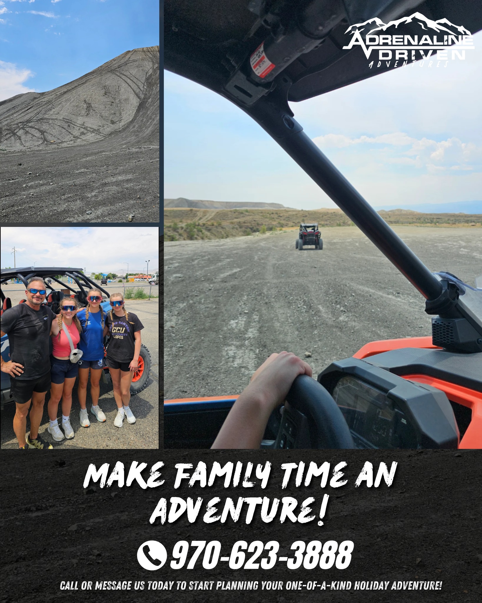 Enjoy pure excitement together as a family!
Bring your loved ones and explore the outdoors with Adrenaline Driven Adventures!
Ride in safe, powerful, and easy-to-drive UTVs that make every adventure unforgettable
🌄 Discover breathtaking trails and scenic views
📸 Capture memories that will last a lifetime
😄 Fun for all ages everyone can join the thrill!
Turn your next outing into an adventure your family will never forget.
👉 Book your family adventure today!
#AdrenalineDrivenAdventures #FamilyFun #UTVExperience #GrandJunctionAdventures #AdventureTime