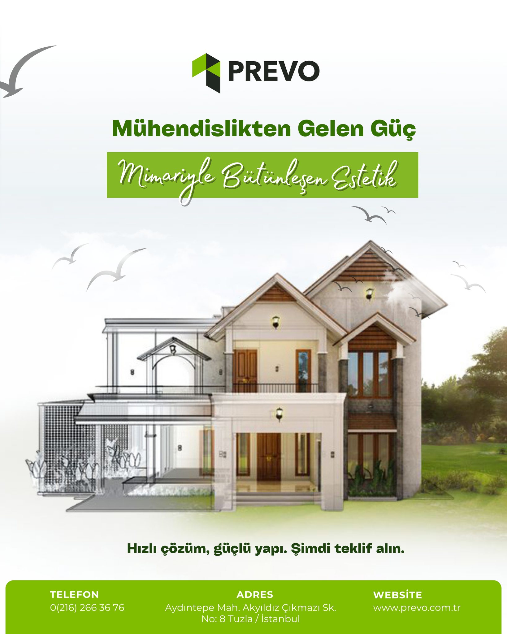 Mühendislik Gücü, Estetik Dokunuşla Buluşuyor!
Prevo, mühendislik disipliniyle tasarladığı hafif çelik ve prefabrik yapıları estetik mimariyle bir araya getiriyor.
Hızlı çözümler, güçlü yapılar ve modern tasarımlar için Prevo ile tanışın — hayalinizdeki yapıya bir adım daha yaklaşın.
#Prevo #MühendislikVeEstetik #PrefabrikEv #HafifÇelik #ModülerMimari #AnahtarTeslim #ModernYapılar #GüçlüYapı #HızlıKurulum