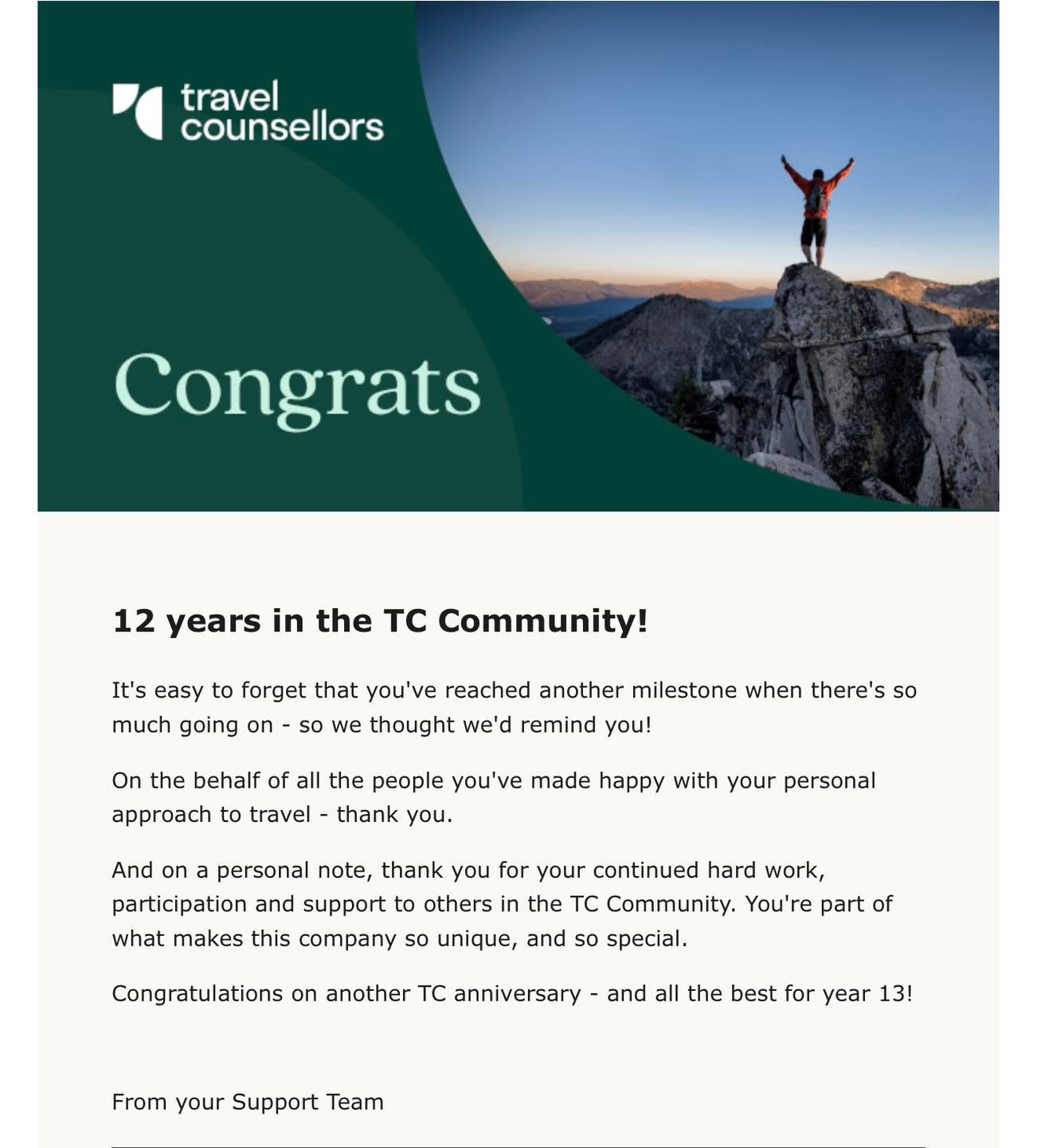 ✨ 12 YEARS IN BUSINESS ✨
Today marks 12 years since I took the leap and started working for myself as a travel agent — and what a journey it’s been!
I began with Holidaysplease, building the foundations of my business. Then came a pivotal move to Travel Counsellors, which truly transformed everything — giving me the tools, support, and confidence to grow my little travel business into something I’m so proud of today.
Along the way, I’ve made wonderful friends, had some amazing travel experiences & I’m incredibly lucky to have a job I love.
Most importantly, a huge thank you to all my loyal clients — some of whom have been with me since day one. Your trust, recommendations, and support mean the world, and I wouldn’t be here without you 🥰
Here’s to the next chapter, more adventures, and helping even more of you make your holiday dreams come true! 🌏✈️
#personaltravelagent #travelcounsellors