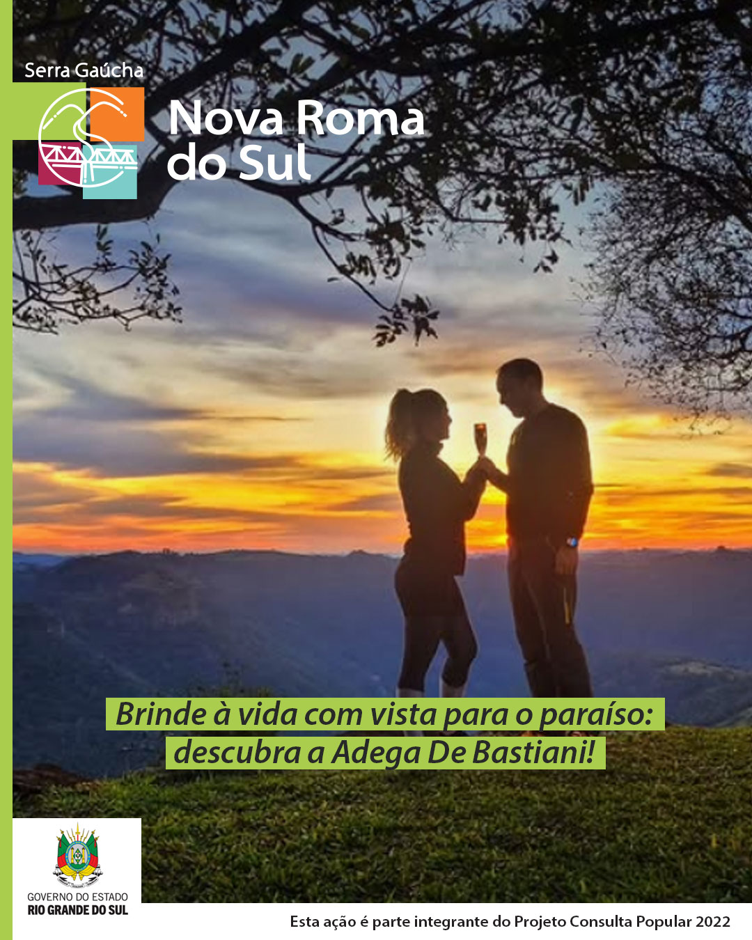 Imagine saborear uma tábua de frios com espumante em balde de gelo, enquanto o sol se despede atrás das montanhas do Vale do Rio da Prata… 🌅💛
🍷✨ Na Adega De Bastiani, cada detalhe transforma um simples momento em uma lembrança inesquecível. Entre piqueniques ao pôr do sol, música ao vivo e experiências autênticas no campo, você vive o verdadeiro encanto da Serra Gaúcha. 🍇
Aqui, tradição, natureza e cultura se unem em passeios cheios de emoção, como o clássico passeio de carroção, a colheita e a pisa da uva, que celebram a alma italiana de Nova Roma do Sul.
Venha brindar a vida em um cenário que parece ter saído de um sonho! 🥂✨
📍 Localização: Linha Carlos Leopoldo, 2650 – Interior, Nova Roma do Sul – RS
📲 Informações e reservas: (54) 99685.2018
📸 Siga: @adega_de_bastiani
Esta ação é parte integrante do Projeto Consulta Popular 2022.
#novaromadosul #adegadebastiani #enoturismo #vindima #serragaúcha #turismonovaroma #turismonaserra #experienciavinicola