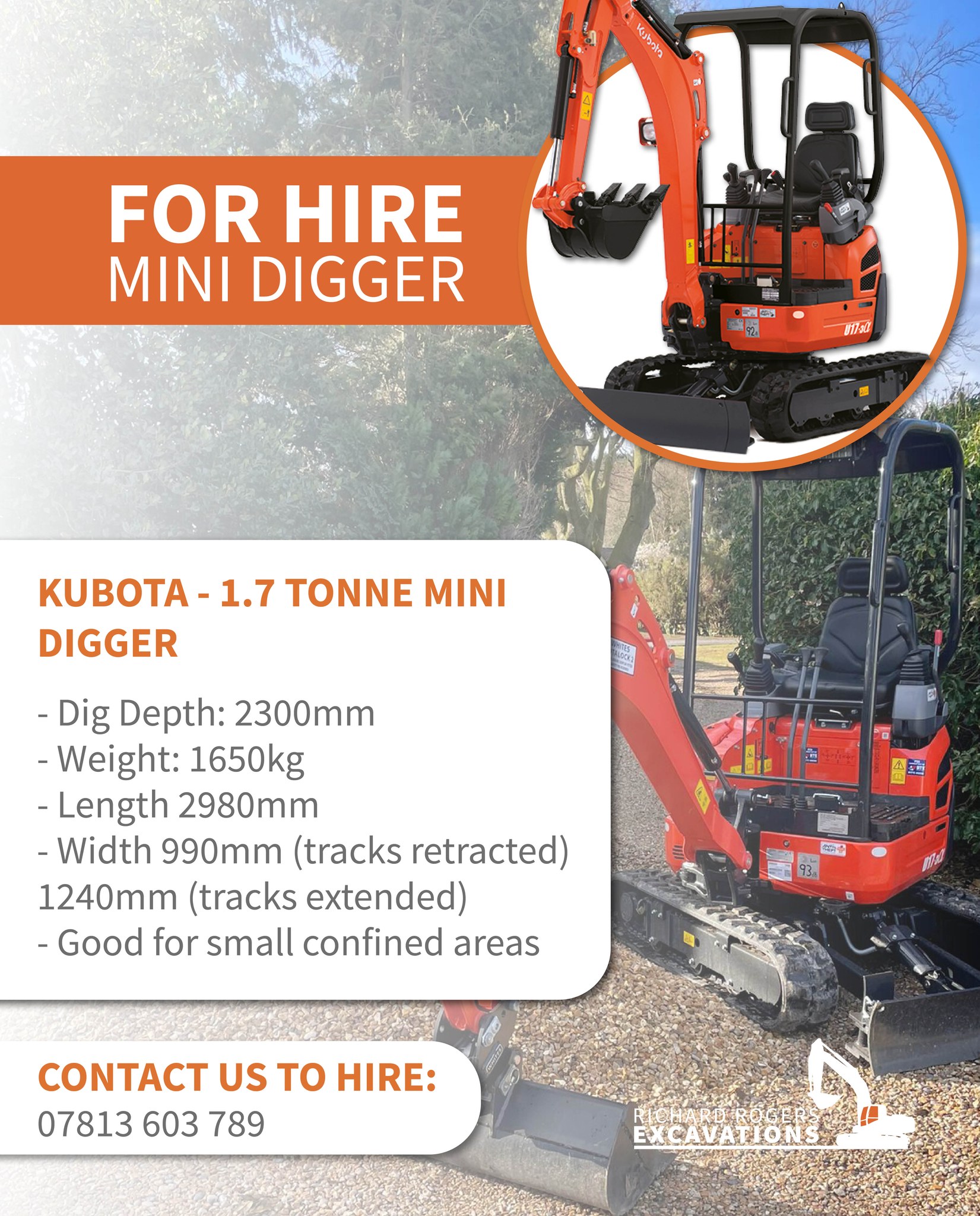 ๐ง For Hire Highlight: Kubota 1.7 Tonne Mini Digger ๐ง
Compact, powerful, and built for precision - this digger is the perfect choice for smaller spaces and medium-sized projects. Ideal for digging footings, extensions, driveways, and garden work.
โ
Easy to transport with a small plant trailer
โ
Reliable performance in tight access areas
โ
Perfect for domestic or light commercial use
Available for hire across Merseyside, Cheshire, Chester & the Wirral.
Get in touch today for competitive hire rates!
๐ฒ 07813603789
#PlantHire #MiniDigger #Kubota #Groundworks #Excavation #Merseyside #Cheshire #richardrogers #wirral