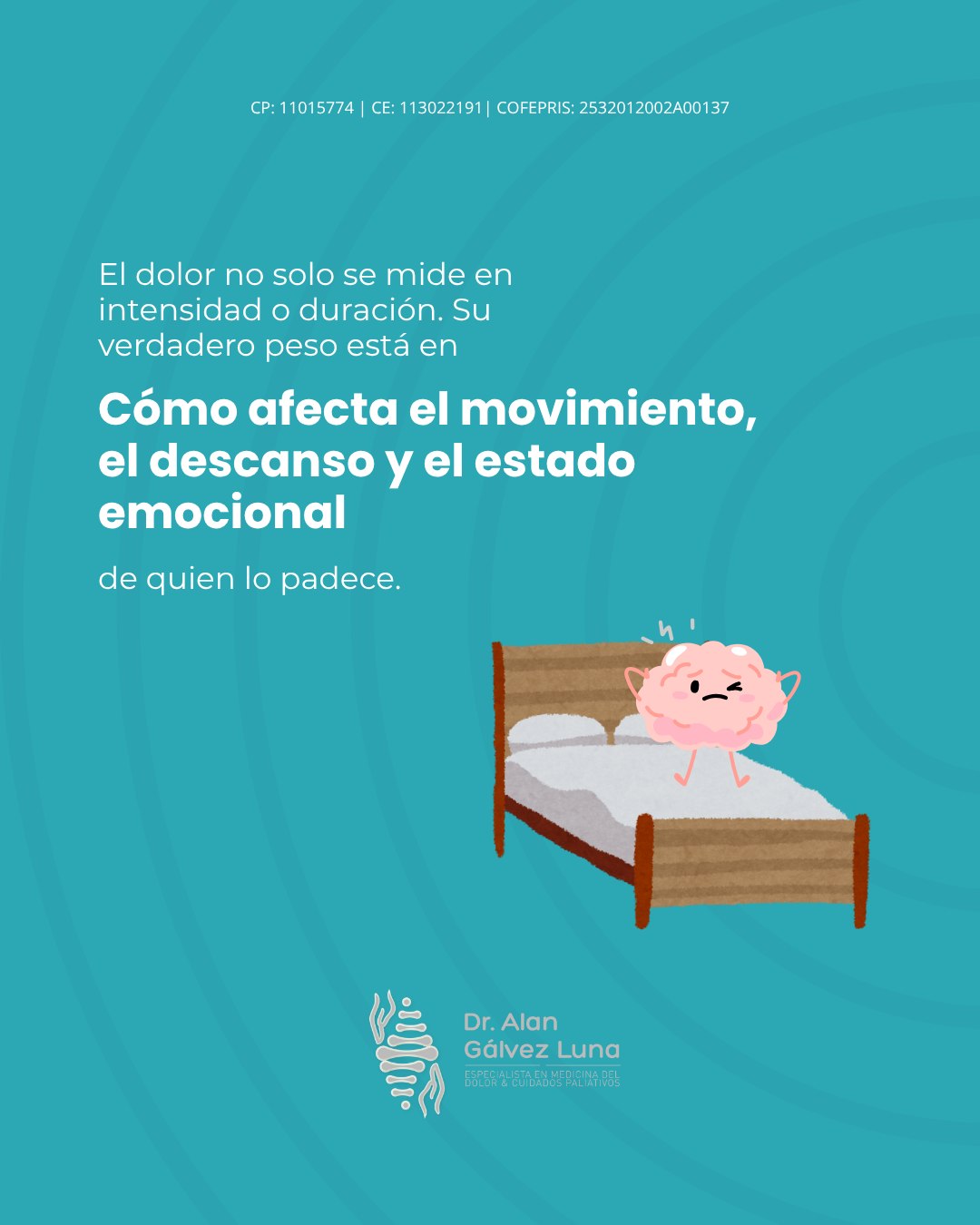 “El dolor no solo se mide por su intensidad, sino por todo lo que limita. 💭”
Afecta el movimiento, altera el descanso y cambia el estado emocional de quien lo padece.
Por eso, tratar el dolor no es solo aliviar un síntoma, sino recuperar equilibrio, movilidad y bienestar. 🩺
👨⚕️ Dr. Alan Valente Gálvez Luna
Medicina del Dolor y Algología
📍 Plaza Cititower, Guadalajara, Jal.
📍 Cráter 10, Guadalupe, Zac.
📲 Guadalajara: +52 1 33 4675 6141
📲 Zacatecas: +52 1 492 268 8645
🆔 Céd. Prof. 11015774 | Céd. Esp. 13022191
🧾 COFEPRIS Santa Fe: 2532012002A00137 | COFEPRIS GDL Instituto ION: 2514102002A00839