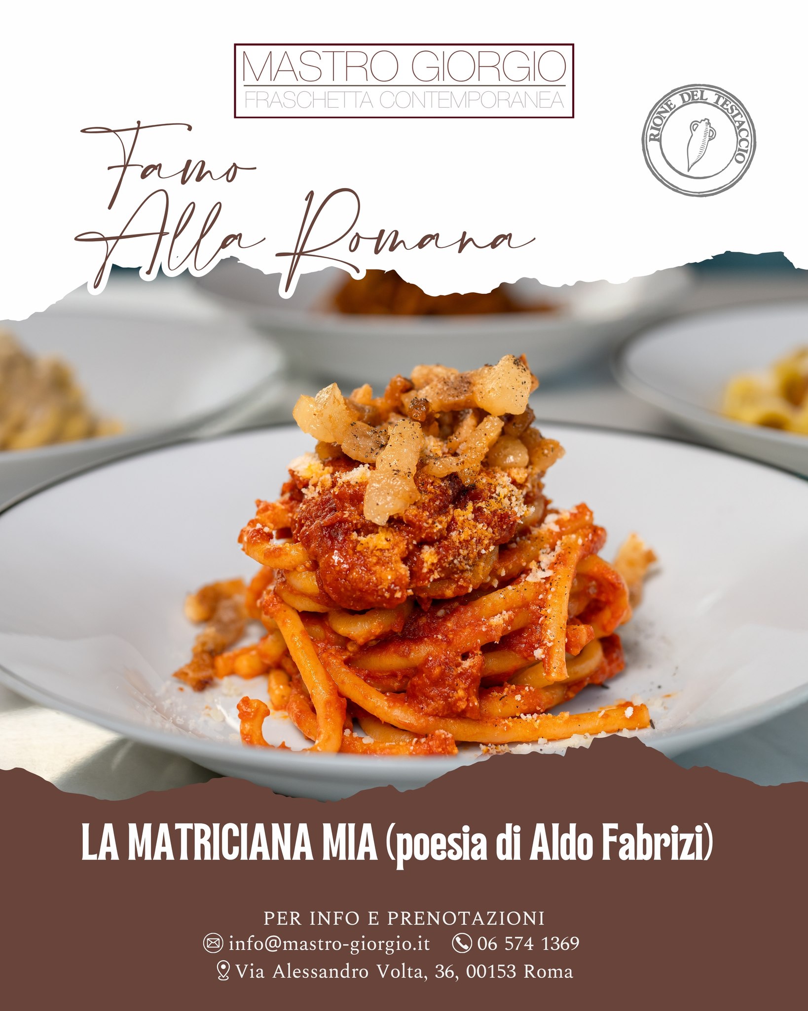 "𝑳𝒂 𝑴𝒂𝒕𝒓𝒊𝒄𝒊𝒂𝒏𝒂 𝒎𝒊𝒂" (𝒑𝒐𝒆𝒔𝒊𝒂 𝒅𝒊 𝑨𝒍𝒅𝒐 𝑭𝒂𝒃𝒓𝒊𝒛𝒊)
𝑄𝑢𝑒𝑠𝑡𝑎 𝑛𝑜𝑛 𝑒̀ 𝑙𝑎 𝑠𝑜𝑙𝑖𝑡𝑎 𝑎𝑚𝑎𝑡𝑟𝑖𝑐𝑖𝑎𝑛𝑎.
È la nostra versione "eretica" che prende ispirazione dalla poesia del grande 𝐀𝐥𝐝𝐨 𝐅𝐚𝐛𝐫𝐢𝐳𝐢, che amava aggiungere zenzero, vino e una spruzzata di aceto buono al piatto!
È la nostra amatriciana: verace, romanesca, ma con una nota inaspettata che la rende unica. Un piatto che profuma di Testaccio e di osterie di un tempo, raccontato oggi con la stessa passione.
Questo classico è un pilastro dell'evento "𝐅𝐚𝐦𝐨 𝐀𝐥𝐥𝐚 𝐑𝐨𝐦𝐚𝐧𝐚" con 𝐂𝐚𝐧𝐭𝐢𝐧𝐚 𝐏𝐫𝐢𝐧𝐜𝐢𝐩𝐞 𝐏𝐚𝐥𝐥𝐚𝐯𝐢𝐜𝐢𝐧𝐢.
🗓️ Venerdì 28 Novembre 2025
🕗 Ore 20:00
𝐈𝐧𝐟𝐨 𝐞 𝐏𝐫𝐞𝐧𝐨𝐭𝐚𝐳𝐢𝐨𝐧𝐢
📍 Via Alessandro Volta 36, Testaccio, Roma
📞 06 5741369
🌐 Prenota ora: Link in BIO!
#MastroGiorgio #LaMatricianaMia #AldoFabrizi #FamoAllaRomana #CucinaRomana #SaporiDItalia #FoodDesign #Amatriciana #Testaccio #RistoranteRoma #EventoRoma