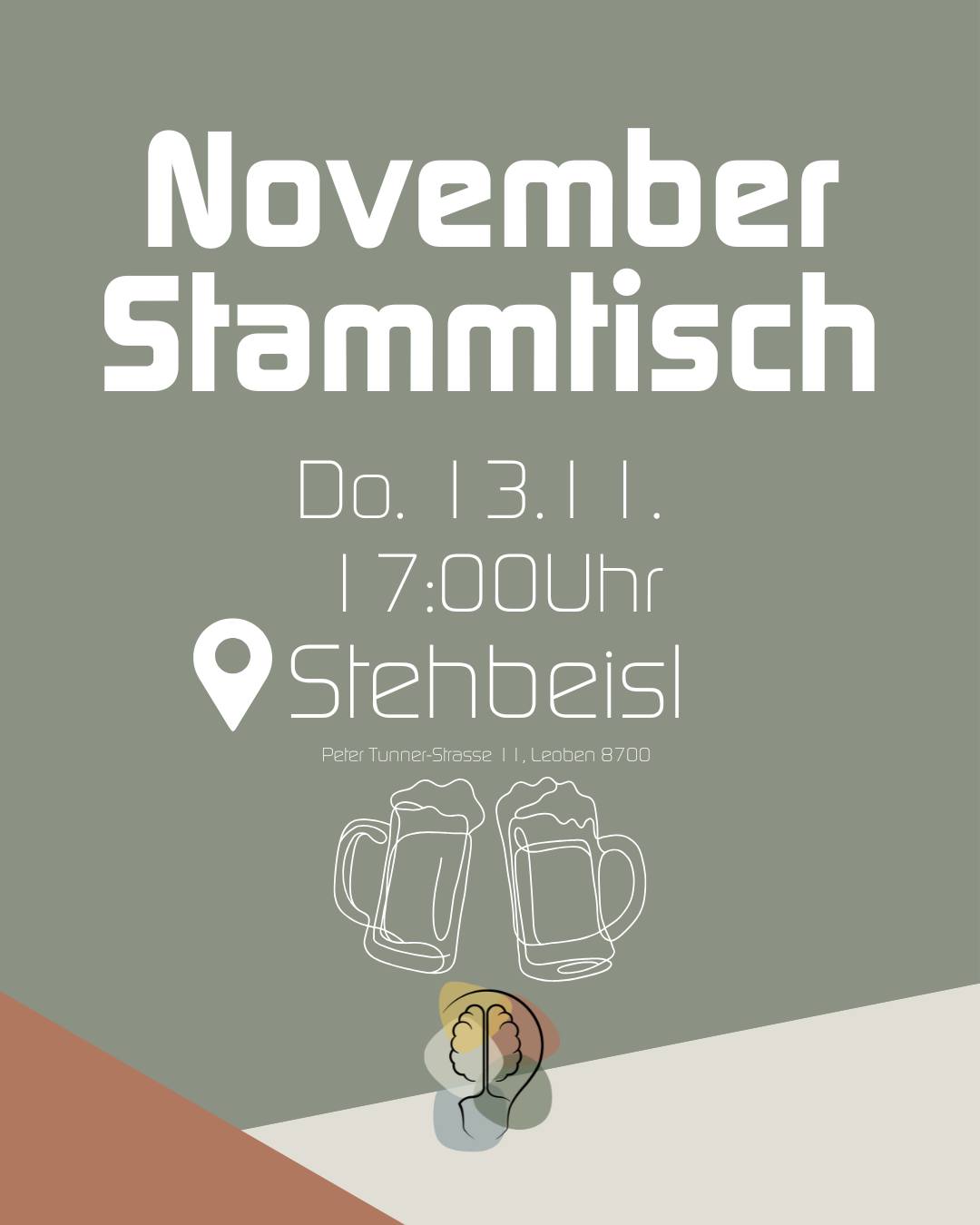 das neue Semester hat begonnen.
Wir hoffen ihr habt euch alle wieder in den Unialltag eingelebt. ♥️
Für alle, die aber gern wiedermal etwas Abwechslung hätten, unser Stammtisch findet bald statt! 🥳
Am 13.11. treffen wir uns im Stehbeisl (Peter Tunner-Strasse 11, Leoben 8700) um 17:00 Uhr.
Wir freuen uns wieder mit euch tratschen zu können und eure Ideen zu besprechen!