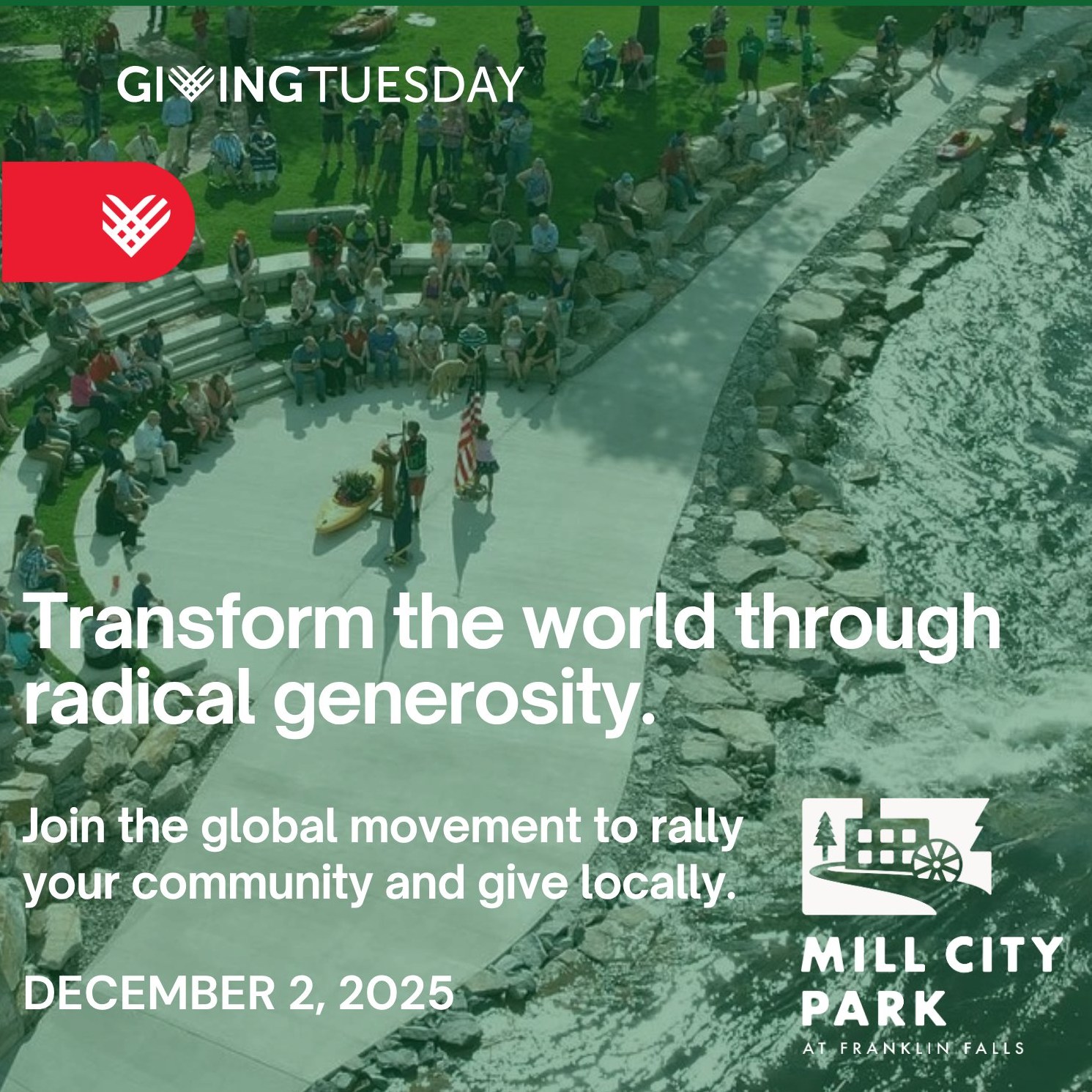 Franklin thrives when our community comes together.
This Giving Tuesday, your donation to Mill City Park helps expand trails, green spaces, river access, and year-round outdoor recreation — the heartbeat of a vibrant, active community.
Every gift, big or small, helps build a place where everyone can gather, recharge, and enjoy the outdoors. Give local. Give boldly. Support Mill City Park on December 2, 2025.
@givingtuesday #GivingTuesday #MillCityPark #SupportLocal #OutdoorRecreation #franklinfirst #whitewater #whitewaterkayaking #whitewaterrafting #surffranklin