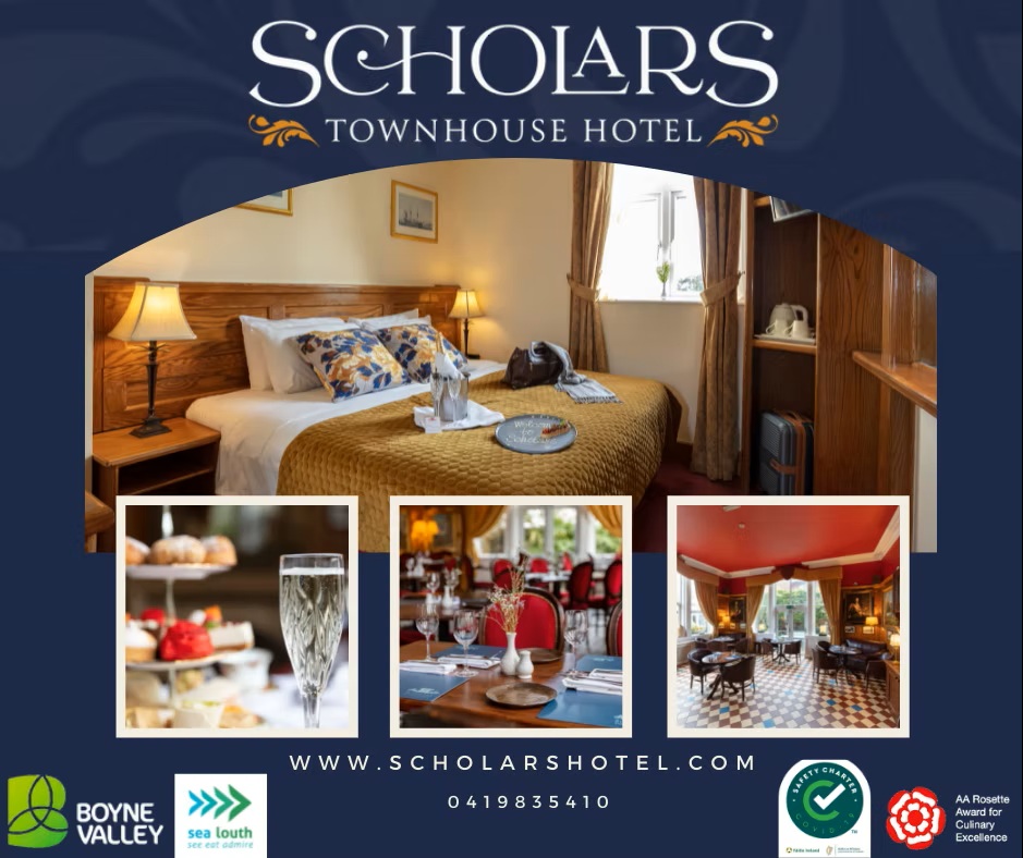 Step into history and stay in style at Scholars Townhouse Hotel in the heart of Drogheda 🥂✨
This charming family-run gem combines over 150 years of heritage with award-winning food, elegant rooms, and the warmest of welcomes. 💙
Enjoy their Midweek Dinner, Bed & Breakfast offer, including a glass of prosecco each, for just €100 per person (€200 per double/twin room). 🍾🍽️
Book directly at www.scholarshotel.com and quote SeaLouth to avail of this special rate!
#SeaLouth #IrelandsAncientEast #KeepDiscovering #See #Eat #Admire #VisitLouth #Drogheda #ScholarsTownhouseHotel #StayinLouth #IrishGetaway #HistoricHotels
