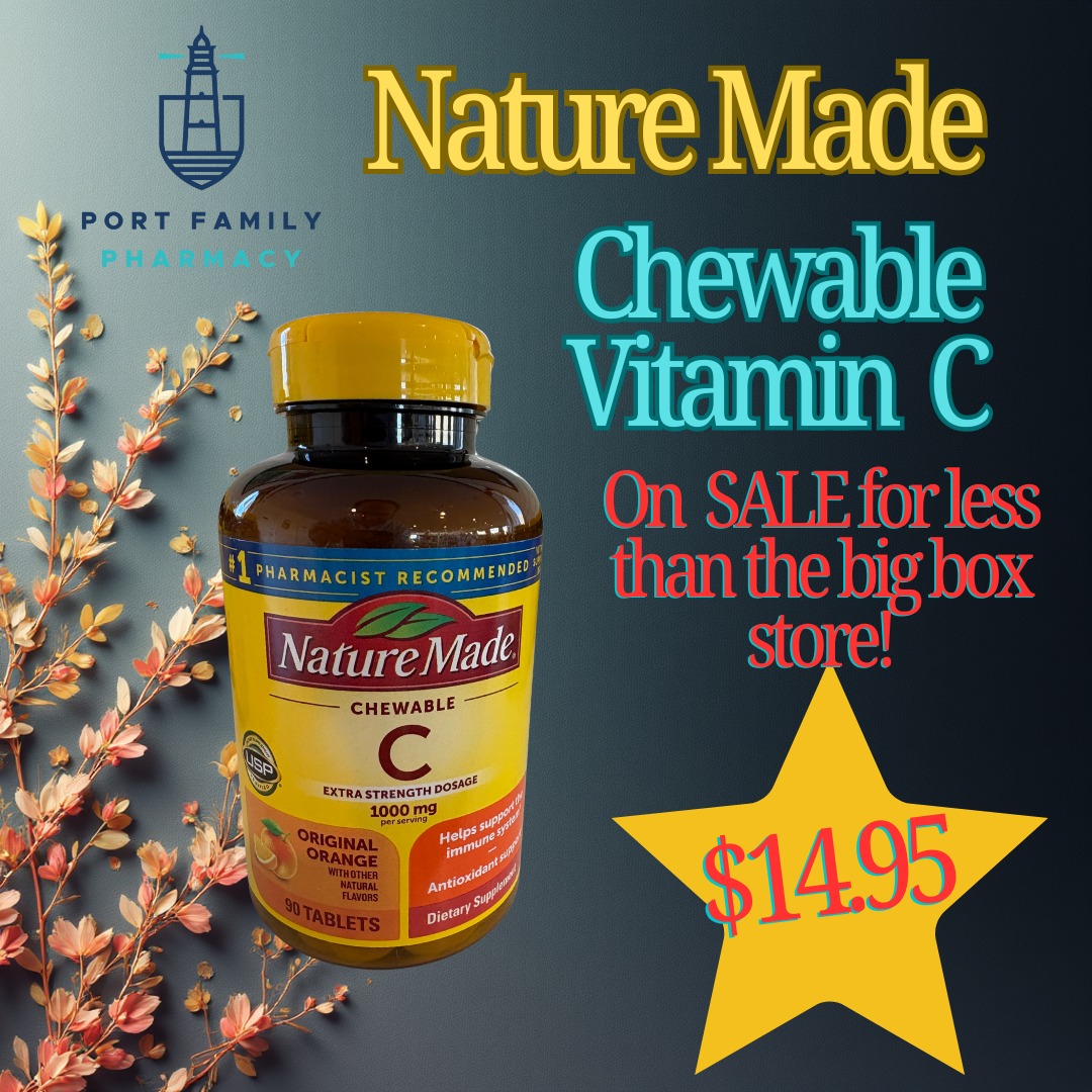 Boost your immunity this season! Chewable Vitamin C keeps those pesky bugs from taking root! Get yours today ON SALE for less than the big box stores!