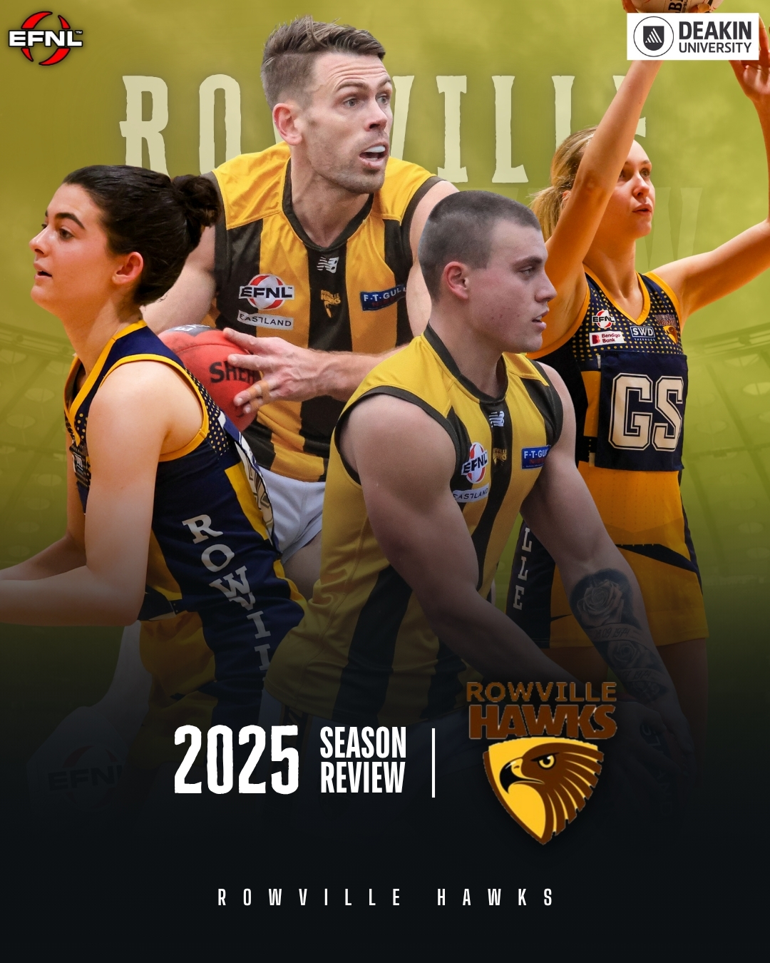 @deakinuniversity 2025 Season Review | @rowvillefc
Two strong finals performances saw Rowville reach the Preliminary Final for the fourth consecutive year, while the Netball program bring home a premiership.
Read full article at EFNL.org.au