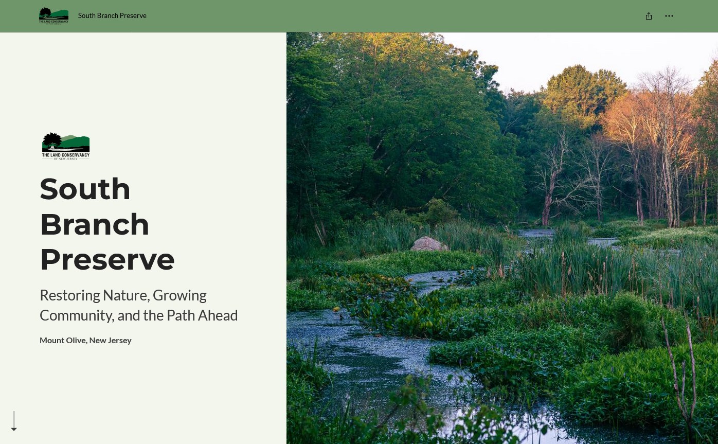 We've got a cool new way to explore South Branch Preserve! Our exciting new storymap guides you through the history, restoration efforts, recreation opportunities, and future plans for TLCNJ's most active preserve. Visit tlc-nj.org/south-branch-preserve to click around and try it for yourself!