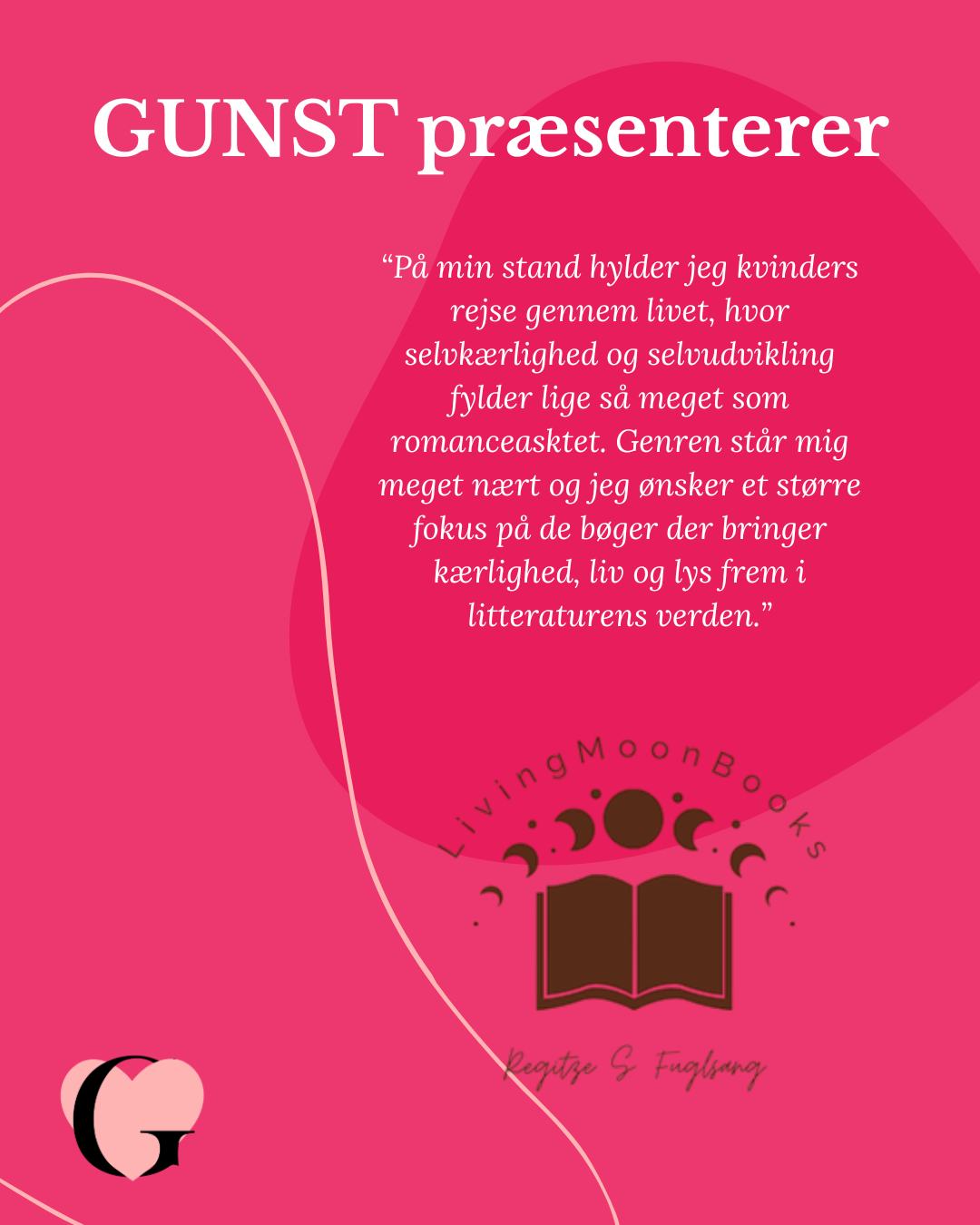 Byd velkommen til Living Moon Books!
Living Moon Books er ikke blot et forlag. Regitze Fuglsang, der er kvinden bag, er også skrive coach. Ud over at skrive og udgive bøger, hjælper hun også andre med at knække koden til at skrive, til at finde sin indre stemme.
Lidt om Forfatteren bag bøgerne:
Min stemme er karakterbaseret og ændre sig med fortælleren. Nogle stemmer har toner af ironi og sarkasme, andre er kyniske. Der er de ærlige og de ydmyge. Løgneren og den arrogante. Alle er de forskellige og derfor forbliver tonen og stemmen i konstant forandring.
Min skrivestil er emotionel. Læseren skal opleve bogen med sanserne og følelserne på en måde der efterlader et indtryk, der ikke kun har været underholdende, men også givet dem stof til eftertanke.
Jeg søger at portrættere et autentisk menneske, som ikke eksistere, men alligevel findes som en del af os alle. Nogen vi kan spejle sider af os selv, som vi ofte vælger at vende det blinde øje til. Plottet drives af karakteren, hvilket både kan gøre historien forudsigelig og overraskende.