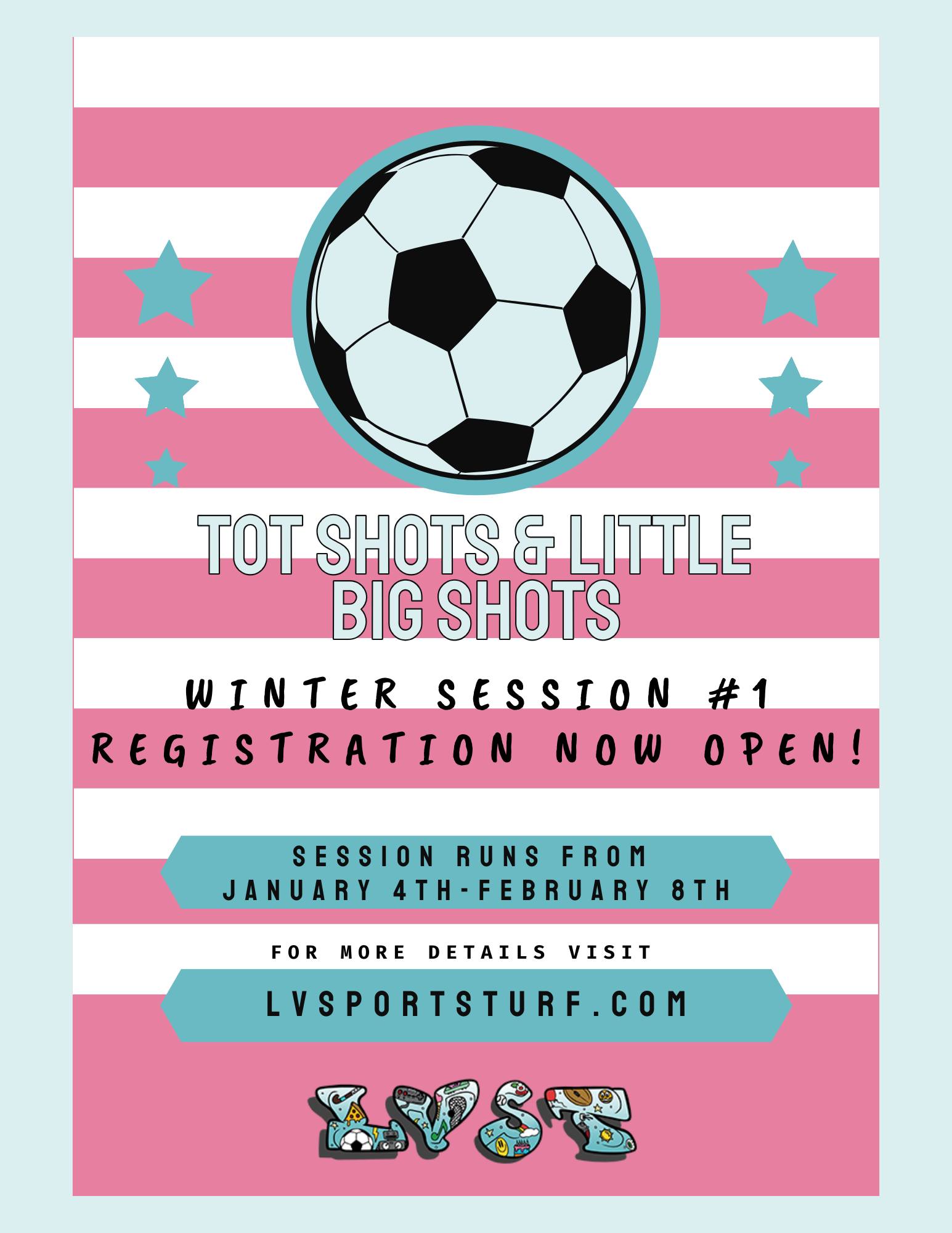 Winter soccer is HERE! ❄️⚽️
Tot Shots & Little Big Shots Registration is officially OPEN! Grab your spot and kick off the season with us!
Tot Shots: https://www.lvsportsturf.com/tot-shots
Little Big Shots: https://www.lvsportsturf.com/little-big-shots
⚠️ Disclaimer: Registrations submitted after 12/21 are not guaranteed to receive the proper shirt size for your child.
