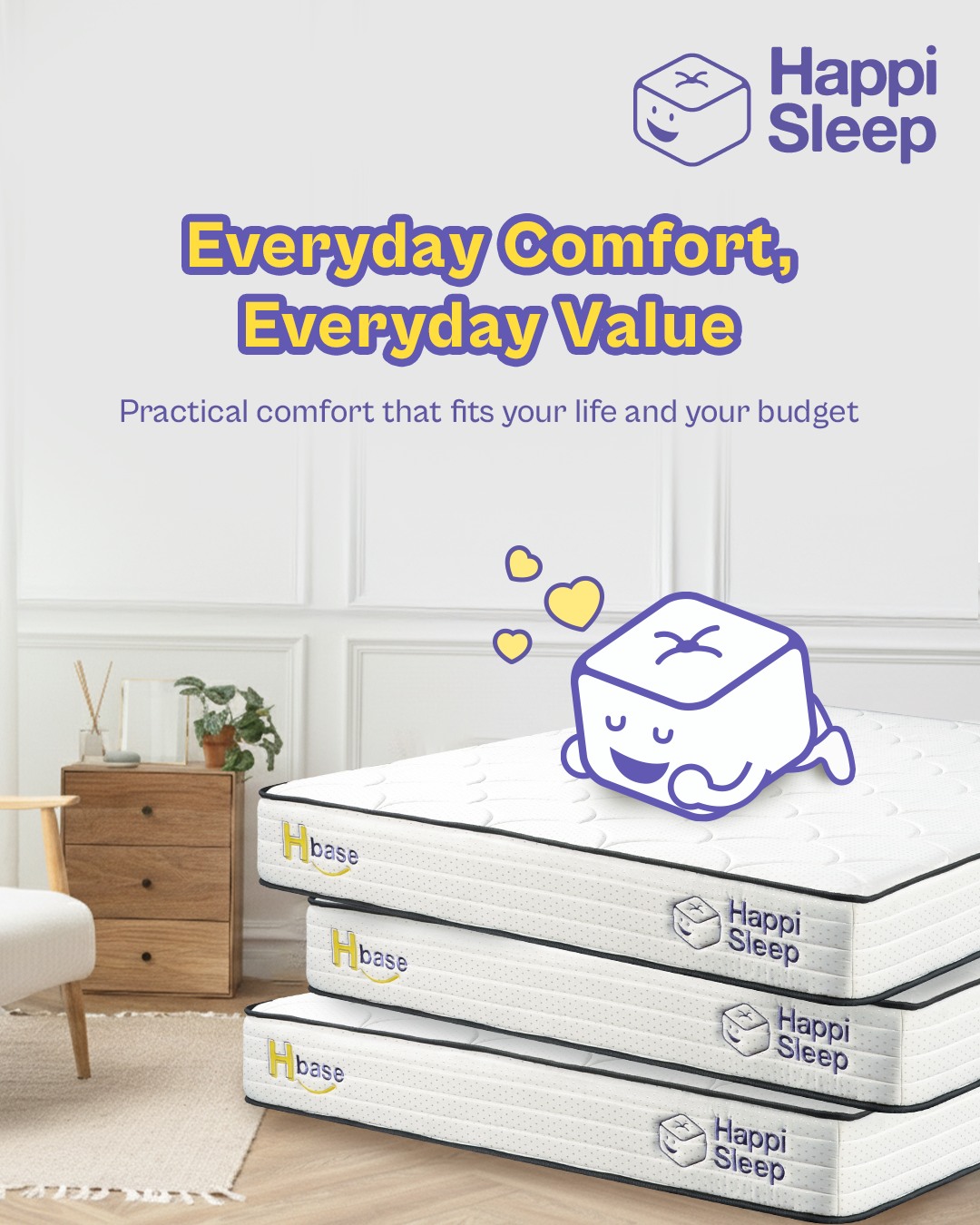 Double your snooze power! 💪💤
Stay comfy, fresh, and firm all night long with the H Base Mattress — made with reloop fibres and smooth damask fabric for breathable, happy Zzzs.
#HappiSleep #DreamWithUs