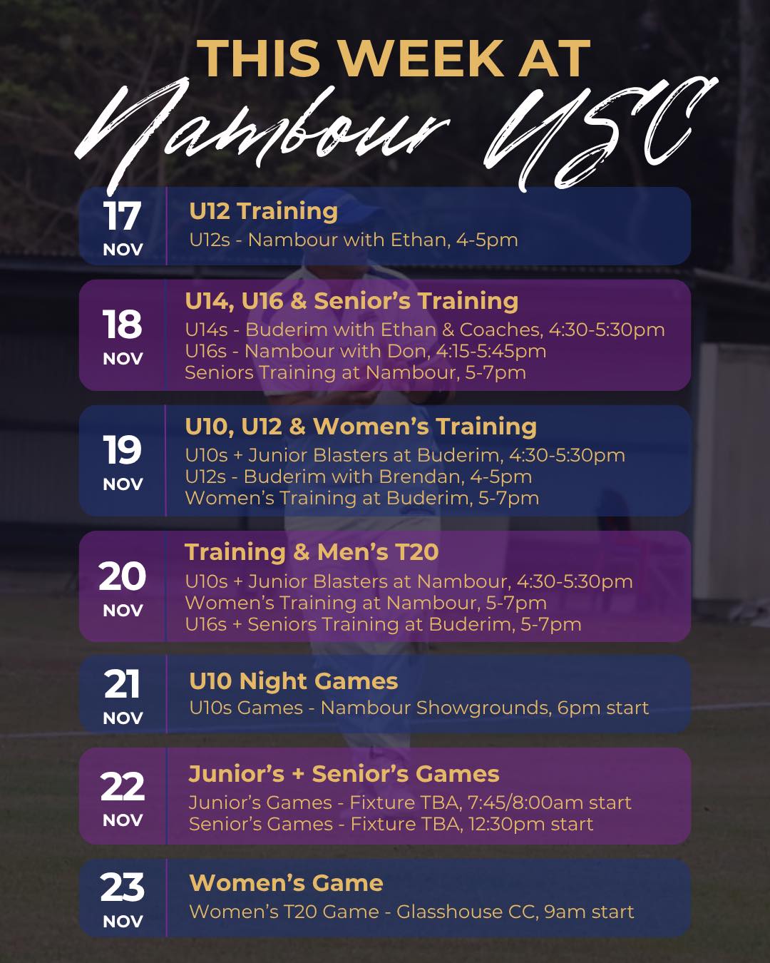 Another jam-packed week of cricket for the Nambour USC Strikers 💪🏏
#strikersspirit #sunshinecoastcricket