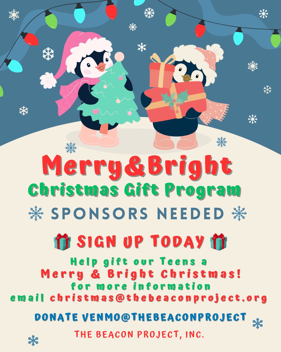 Our teens aren’t asking for much this Christmas, just a chance to feel included.
Through The Beacon Project's Merry & Bright program, when you sponsor a teen, you’re not just gifting items…
You’re gifting confidence. You’re gifting dignity. You’re gifting joy.
🎁 Sign up to sponsor and shop a teen’s Christmas wish list today.🎁
email christmas@thebeaconproject.org for more information
No time to shop? No worries! Donate and our team will shop on your behalf to ensure all our teens experience the magic of Christmas. 🎅🏽
Venmo @thebeaconproject or Checks payable to The Beacon Project, Inc.
🎄Together let’s make this holiday season Merry & Bright!. ❤️✨
#TheBeaconProject #MerryAndBright #SponsorATeen #ChristmasGifting #HolidayHope #GiveBackThisChristmas #CommunityCares #TeensMatter #SpreadJoy #GiftingForGood #MakeADifference #HolidayMagic #NonprofitLove #SeasonOfGiving #BeTheLight #GiftingConfidence #GiftingDignity #GiftingJoy #Donate #ChristmasWish #Shop