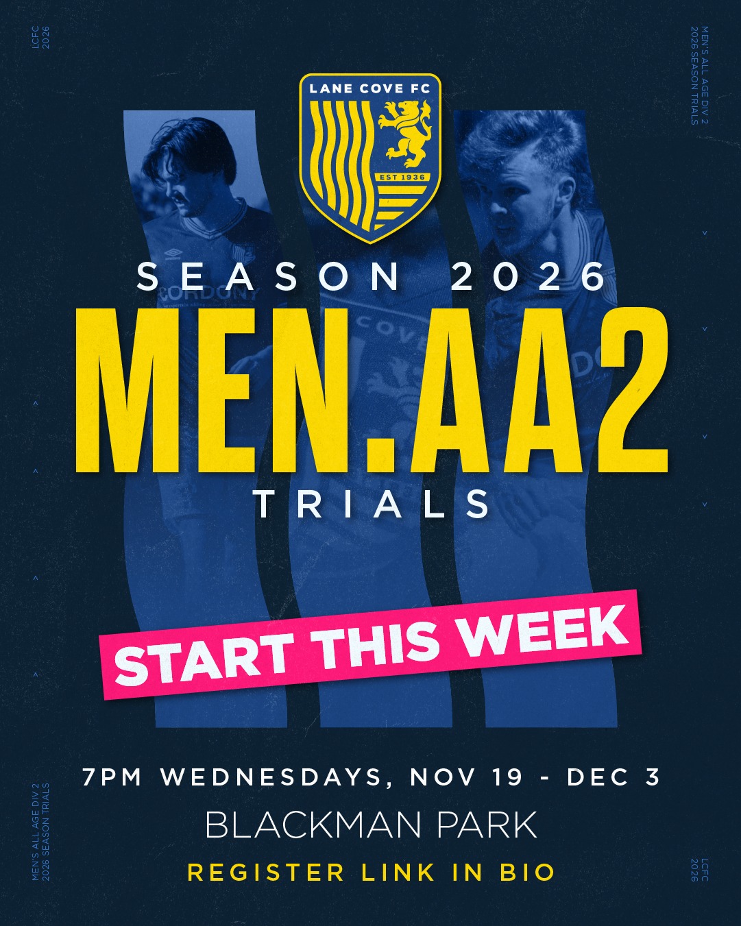 MAA2 TRIALS START THIS WEEK!!!
Let's go lads!!! Sign up with the link in our bio.
🔵🟡⚽️💪🟡🔵
#AnyOneCanPlay #LaneCoveFC
#LaneCove #inthecove #NSFA #footballnsw #footballaustralia #football #soccer #footballislife #footballculture #footballlife
@inthecove