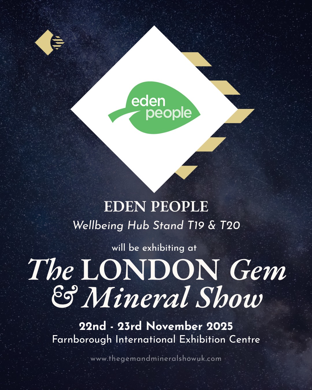 ✨ Exhibitor Spotlight: Eden People - Wellbeing Hub, Stands T19 & T20!
We are delighted to welcome Eden People Community Wellbeing & Spirituality Group @eden_people_1 to the Wellbeing Hub at The LONDON Gem & Mineral Show!
Based in Guildford, Eden People has over 25 years’ experience in creating welcoming spaces and meaningful activities. With wellbeing and spirituality at the heart of their mission, they support mental, physical, emotional, and spiritual wellness through a range of offerings. At the show, they hope to provide insight and destiny readings, as well as healing and massage. As a not-for-profit group, donations are gratefully received to help sustain their wonderful work.
Visit Wellbeing Hub Stands T19 & T20 for a moment of peace, insight, and healing!
Show Details: 📆 Saturday 22nd & Sunday 23rd November 📍 Farnborough International Exhibition and Conference Centre 🎟️ Tickets available online now - Book via the LINK IN BIO
A big thank you to our wonderful sponsor, @mayfair.gems, for their continued support.
#thelondongemandmineralshow #thegemandmineralshowsuk #edenpeople