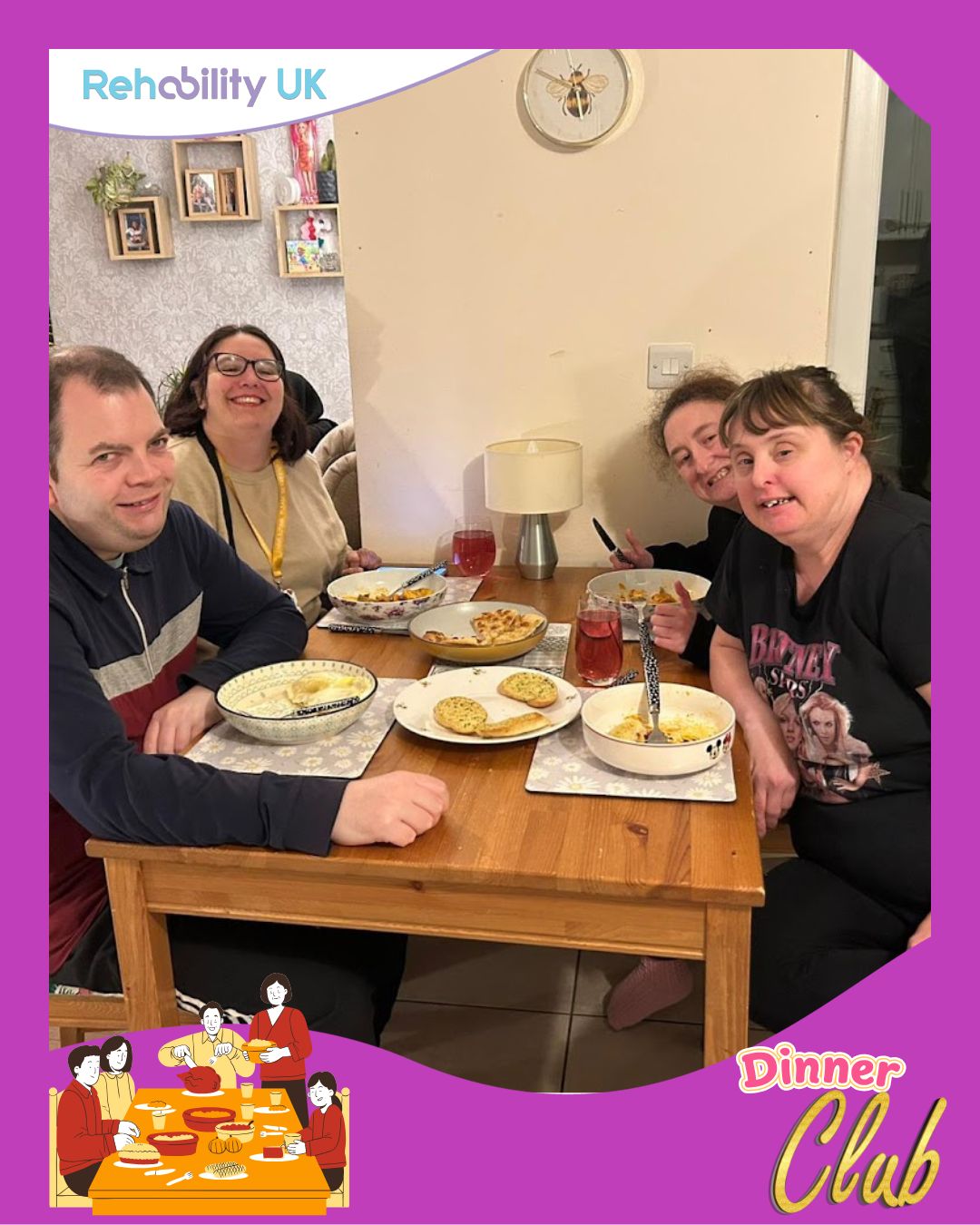 🍽️ Monday Night Dinner Club! 🍝✨
As the evenings get longer and darker, Rachael, Jemma, Kerry and Richard have created something truly lovely — their very own Monday Night Dinner Club!
Each week they take turns cooking up a tasty homemade meal for one another. Last Monday’s menu? Pasta and garlic bread, served with great company and lots of laughs.
It’s these small traditions that bring people together and make winter feel a little brighter. 💛
#RehabilityUK #TogetherWeThrive #LifeAtRehability #MakingMemories