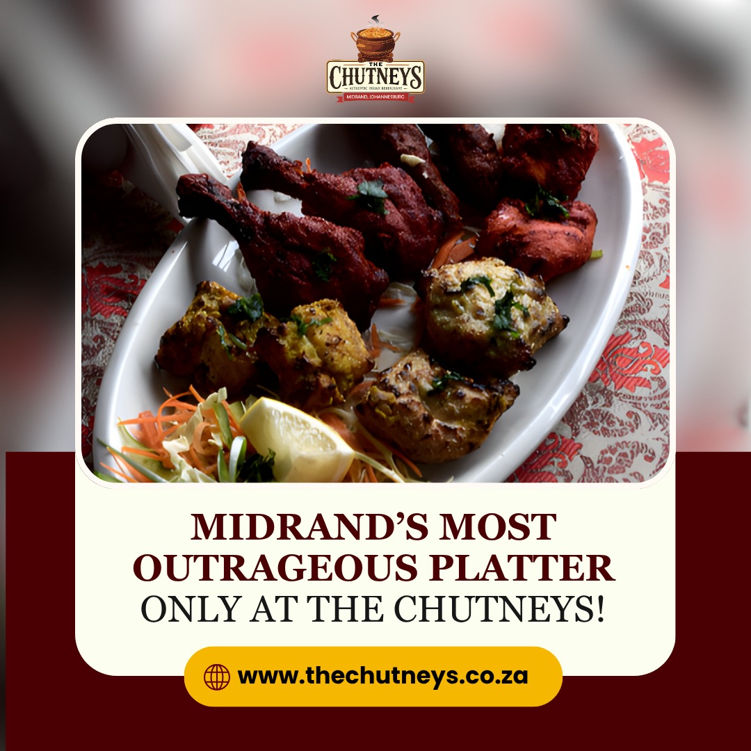 Midrand’s Most Outrageous Platter – Only At The Chutneys!
Get ready to feast like never before! Packed with a delicious mix of South Indian favorites from crispy starters to flavorful curries, this platter is a celebration on a plate. Perfect for sharing (or not ), it’s the ultimate indulgence for every foodie in Midrand!
Come hungry, leave happy, only at The Chutneys, Midrand.
Follow us on social media for more info👇
Insta - @thechutneysrestaurant https://www.instagram.com/thechutneysrestaurant?igsh=ZXo0bzg2ZHlwcWlh&utm_source=qr
Fb - https://www.facebook.com/thechutneys
Web - https://www.thechutneys.co.za
#TheChutneys #AuthenticIndianCuisine #TasteOfIndia #FoodLoversParadise #IndianFoodie #FoodiesOfJohannesburg #MidrandEats #Nonvegplatter