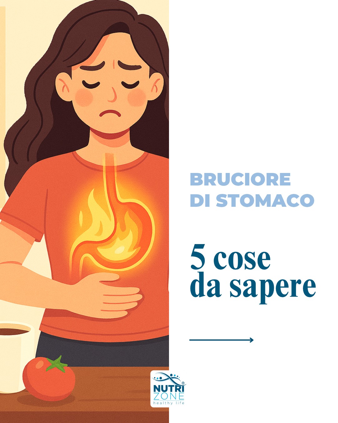 Bruciore di stomaco? Ecco 5 consigli 🖐🔥
Suddividere i pasti nel corso della giornata riduce i sintomi: meglio optare per pasti moderati e costanti, evitando anche abbuffate serali quando la motilità dello stomaco è fisiologicamente più lenta.
Aspettare almeno due ore prima di sdraiarsi resta una delle strategie più efficaci per limitare la risalita acida verso l’esofago.
Ridurre alcol, cibi fritti, pomodoro, menta e cioccolato può diminuire nettamente gli episodi di bruciore.
Mantenere un peso corporeo adeguato è uno dei fattori più potenti nel prevenire il reflusso cronico. L’eccesso di massa addominale aumenta la pressione sullo stomaco e favorisce il passaggio del contenuto gastrico verso l’alto.
Fare attenzione ai farmaci FANS ed evitarne l’uso ripetuto senza reale necessità protegge la mucosa gastrica. L’associazione tra infiammazione gastrica indotta dai farmaci e cattive abitudini alimentari è una delle principali cause di bruciore persistente.
#teamNutriZone #NutriZone #nutrizione #nutrizionista #biologonutrizionista #biologobrescia #nutrizionistabrescia #biologonutrizionistabrescia #brescia #reflusso #brucioredistomaco