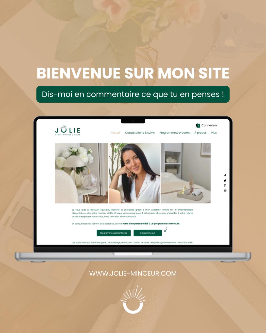 Ça y est… mon site est en ligne.
Un espace pensé pour vous accueillir, vous guider et vous accompagner vers une transformation durable : avec précision, expertise et bienveillance.
Sur www.jolie-minceur.com, vous trouverez :
• ma manière de travailler, fondée sur la chronobiologie alimentaire
• les soins minceur que je propose au cabinet
• mes accompagnements personnalisés
• les programmes & ressources pour avancer à votre rythme
• et une première immersion dans l’univers JOLIE : confidentiel, professionnel et profondément orienté résultats.
Mon objectif reste le même :
vous aider à mincir durablement, sans restriction, en respectant votre rythme et votre corps.
👉 Dis-moi en commentaire ce que tu en penses, car ce fût un long travail que j’ai réalisé seule ! J’ai hâte de vous lire… et de vous recevoir bientôt au cabinet.
—
#jolieminceur #chronobiologiealimentaire #cabinetminceur #siteinternet #nouveausite #nutritionniste #soinsminceur #remodelagecorporel #perdredupoidsdurablement #bienetre #rééquilibragealimentaire #débutdunehistoire #entrepreneurfeminin