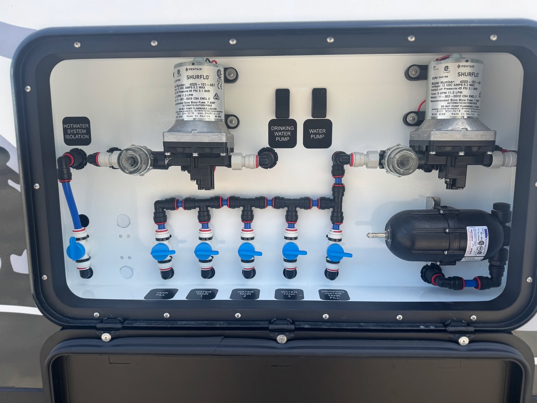 Let’s Explain Our Water System 💦
You may have noticed that filling and drawing from your water tanks looks a little different compared to the traditional method of filling each tank individually, so let’s break down exactly how it works.
Filling
Plug your mains water hose into the single hose connection located on the right-hand side of your van, then open your plumbing hatch.
From here, turn the tank-fill valve open. If you want to fill one tank, simply select the corresponding valve. If you wish to fill all tanks together, open all valves at the same time.
Using Water
To use water inside your van, close the tank-fill valve and open the valve for the tank you want to draw from, or open all of them if you prefer to use them jointly.
Once your valves are set, switch your pump on and you are ready to go.
Keep in mind, the system will always draw from the tank closest to the pump first. When a tank becomes empty, close its valve and continue using the remaining tanks.
Designated Drinking Water
To fill your drinking-water tank, open the tank-fill valve and only open the drinking-water valve.
To use water through the dedicated drinking-water tap, keep this valve closed, however, switch on the designated drinking-water pump.
If you prefer to use the drinking-water tank as standard water, simply turn off the drinking-water pump and open the drinking-water valve. The main pump will then draw from this tank like normal.
Hot Water Isolation
This valve only needs to be closed during servicing of the hot-water system. At all other times, it should remain open.
Mains Water:
Leaving the tank fill valve closed, plugging directly into the vans fill point will give the van mains pressure, you will not be required to turn any pumps on.
#CaravanLife #OffroadGritRV #CaravanWaterSystem #CaravanSetup #CaravanTips #RVLiving #OffroadCaravan #AussieCaravans #TravelAustralia #FamilyCaravan #CaravanHowTo #VanTour #CaravanEducation #CaravanTech #ExploreAustralia