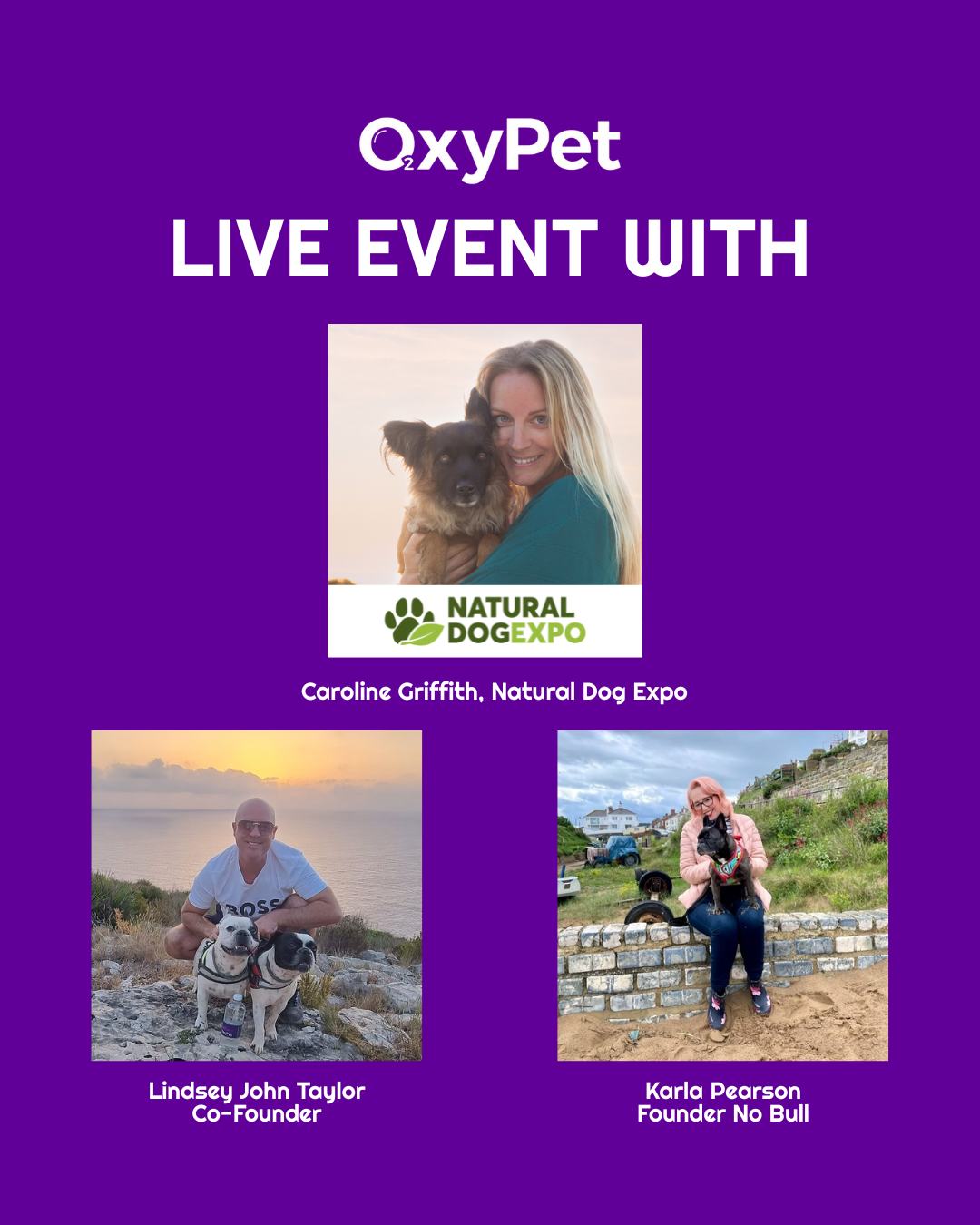 Hey everyone 💜
Join us tomorrow evening 7pm on @naturaldogexpo FB channel as we go live with Caroline Griffiths (Founder) at Natural Dog Expo.
We will be sharing of how OxyPet started, what it is, and what their core mission is to support dogs around the UK + more.
There will also be a FREE give away worth £9.99 + how you can join us at the Natural Dog Expo 2026 in April from 25-26th at Voco St Johns Hotel, Solihul.
OxyPet official sponsor of Natural Dog Expo 2026!!