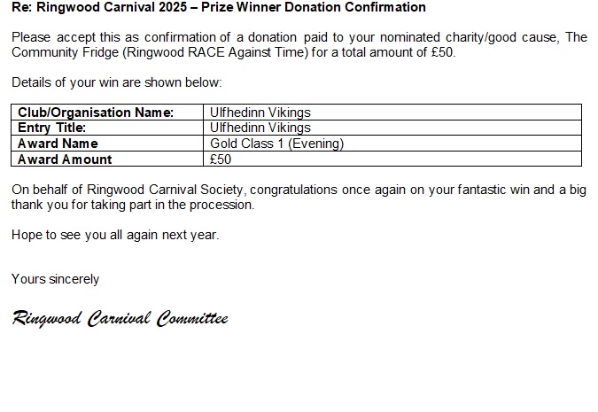 Back in September, we took part in Ulfhedinn’s first Ringwood Carnival and came first in the evening procession, being awarded a £50 prize. As we’re not able to accept monetary prizes, we donated the amount on to another cause.
Events like the carnival remind us how important community spirit is. With the Yule season upon us, we wanted to take a moment to highlight the vital role that food banks and community fridges play in supporting our communities.
#communityfridge #foodbanks #RingwoodCarnival #EveningProcession
#CommunityEvent #LocalCommunity #Ulfhedinn #GiveBack #LocalSupport #viking #VikingCommunity #ModernVikings #VikingLivingHistory #VikingsInTheCommunity #darkages #medieval #yule #yuletide