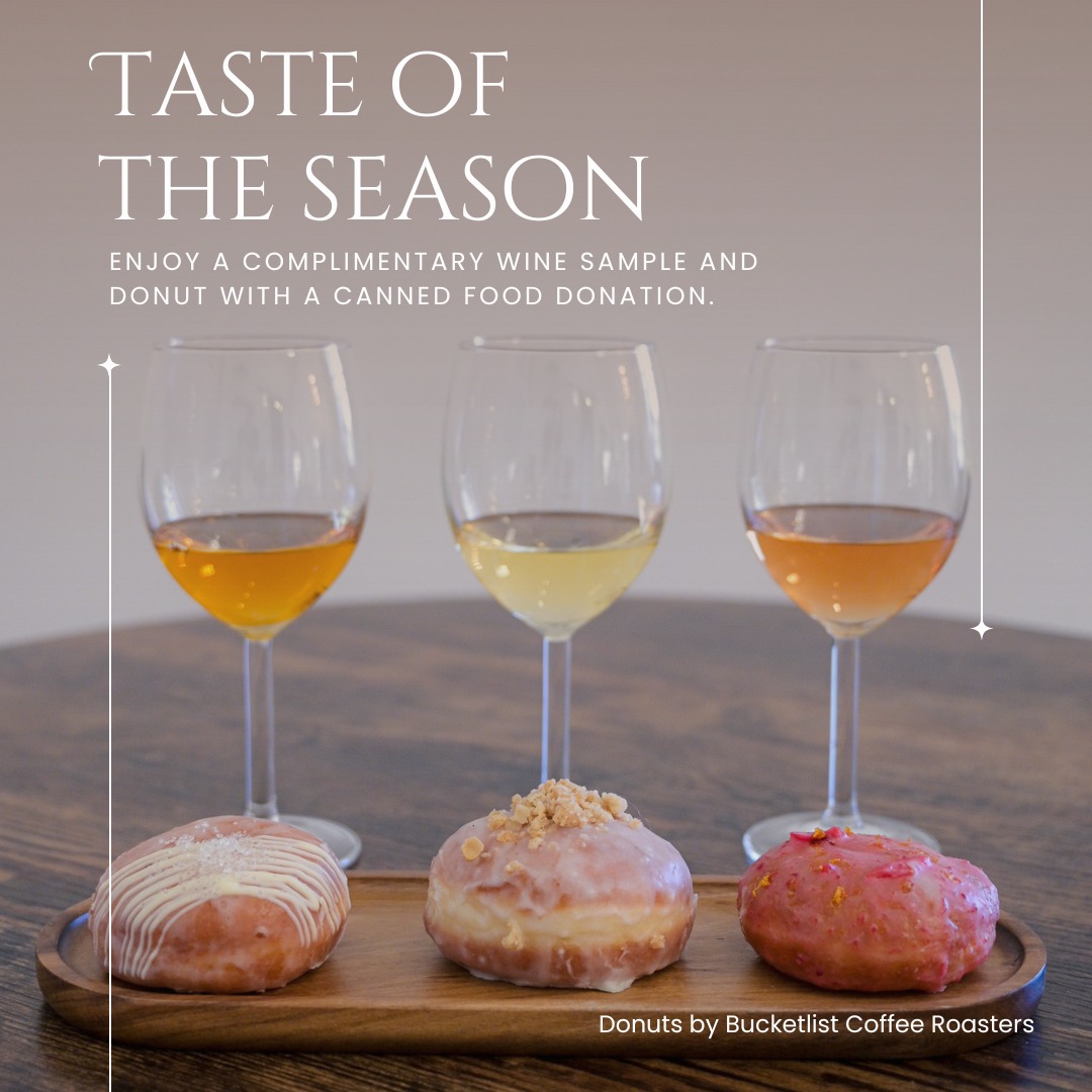 🍷🍩 Wine and donuts… together?
Surprising? Absolutely. Delicious? Even more so.
Join us for Taste of the Season at Vivace Estate on November 29 and November 30 from 11:00 am – 5:00 pm as we celebrate the flavours of the season in the sweetest way.
Here’s what’s in store:
✨ Gourmet Donut + Wine Pairing
Bring a canned food donation and enjoy one complimentary wine sample paired with a single gourmet donut from Bucketlist Coffee Roasters.
Want the full experience? Guests can purchase a flight of three wines paired with three donuts at the regular flight price.
🎄 Holiday Cork Craft Station
Create a festive keepsake using wine corks — fun, simple, and perfectly seasonal.
🎁 3-Bottle Gift Box Draw
Every bottle purchased earns a ballot. Buy one or buy a case — each bottle boosts your chances!
No RSVP needed — just drop in, sip something new, and kick off the holiday season at Vivace!