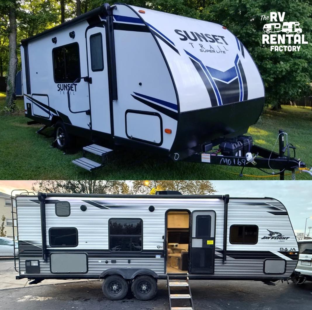 🚐 Big news at The RV Rental Factory!
We’ve added two awesome new consignments to our lineup:
✨ 2021 Sunset Trail 188 BH The ideal single-axle family trailer with space for up to 7 adults.
✨ 2022 Jayco Jay Flight 264BHW with even more room for your crew, sleeping up to 8 adults.
Planning ahead? Book your 2026 adventure now at thervrentalfactory.com or email rent@thervrentalfactory.com to get started!
Got an RV just sitting around? Let us manage it for you and help you earn money while it’s not in use!