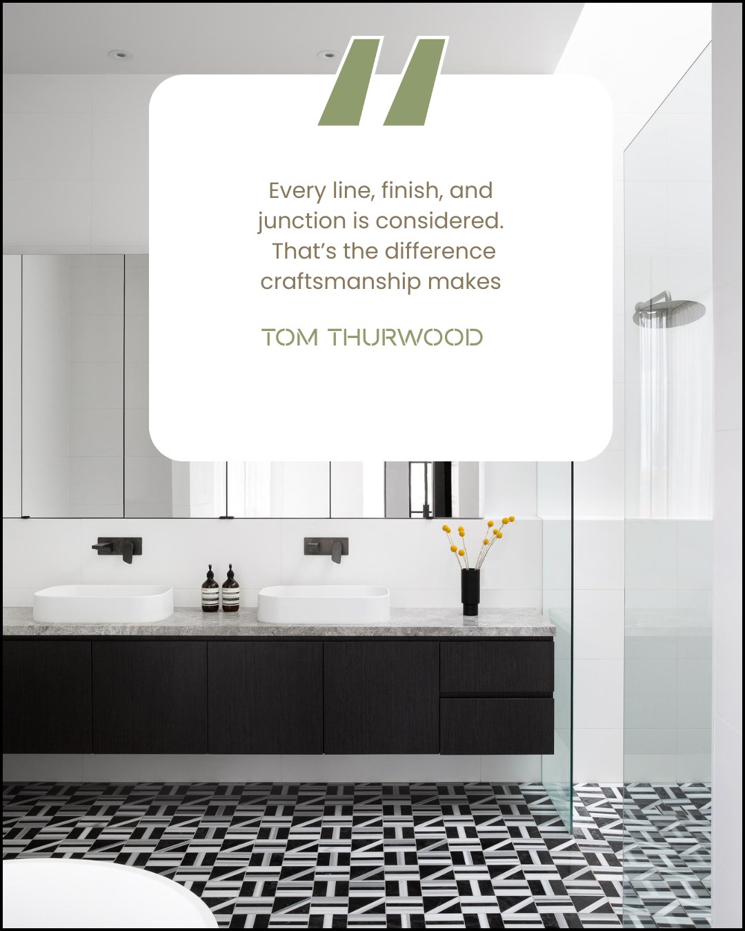 Behind every refined space is a thousand small decisions made with care.
This bathroom is a perfect example of the Thurva approach - balanced, precise, and grounded in thoughtful craftsmanship.
From mirror alignment to concealed fixings, from shadow lines to material transitions, nothing is accidental. Every detail is resolved to feel calm, functional, and beautifully intentional.
At Thurva, craftsmanship isn’t about appearance -
it’s about how a space performs, ages, and lives with you over time.
Let's build something extraordinary.
#thurvaprojects #precisionbuilt #ExcellenceInCraftsmanship #ArchitecturalDesign #brisbaneluxurybuilder