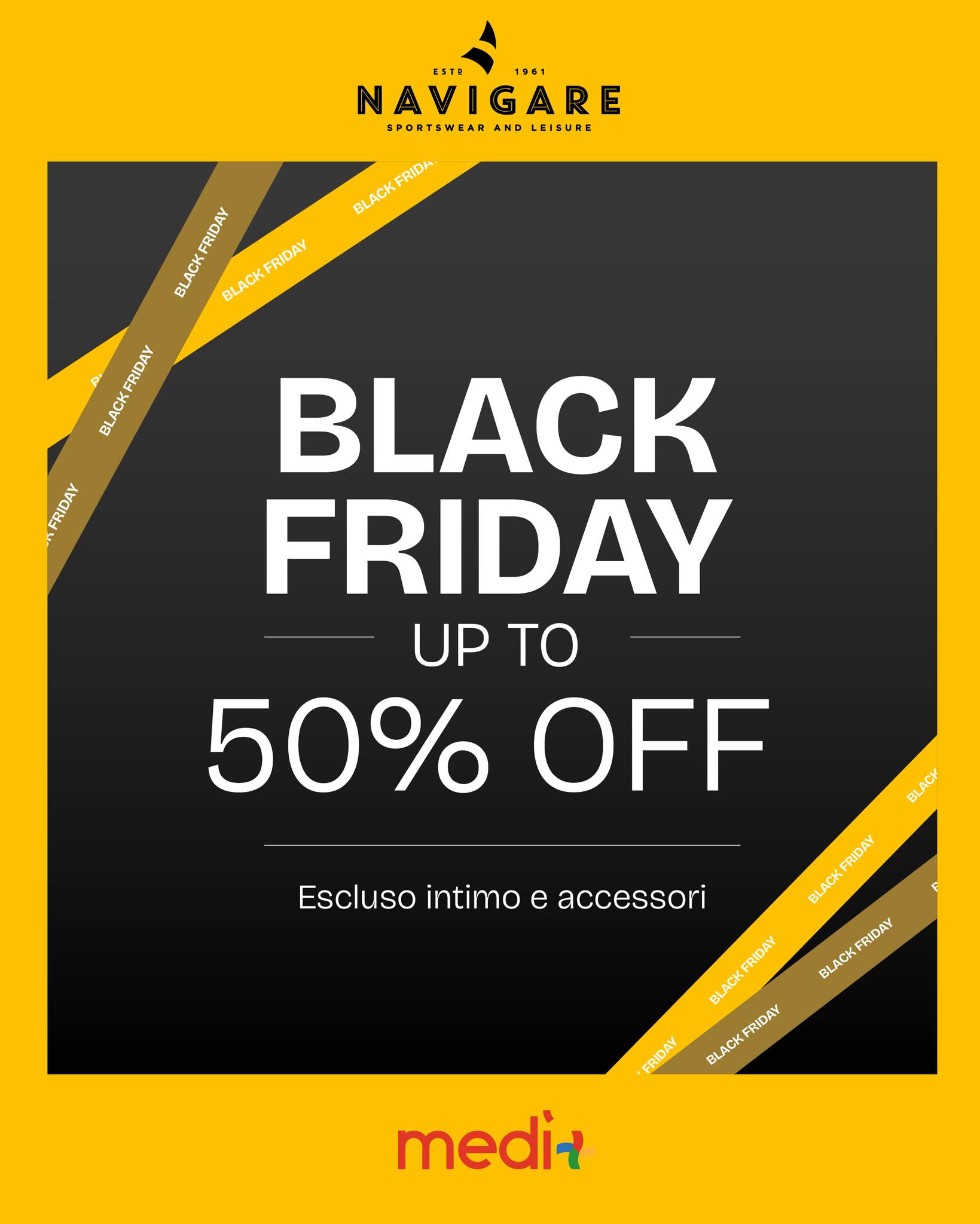 Black Friday 🖤
Navigare ti aspetta per incredibili sconti fino al 50% su moltissimi capi, esclusi intimo e accessori.
Cosa aspetti?😍
📍Centro Commerciale Medì
#centrocommercialemedì #navigare #blackfriday