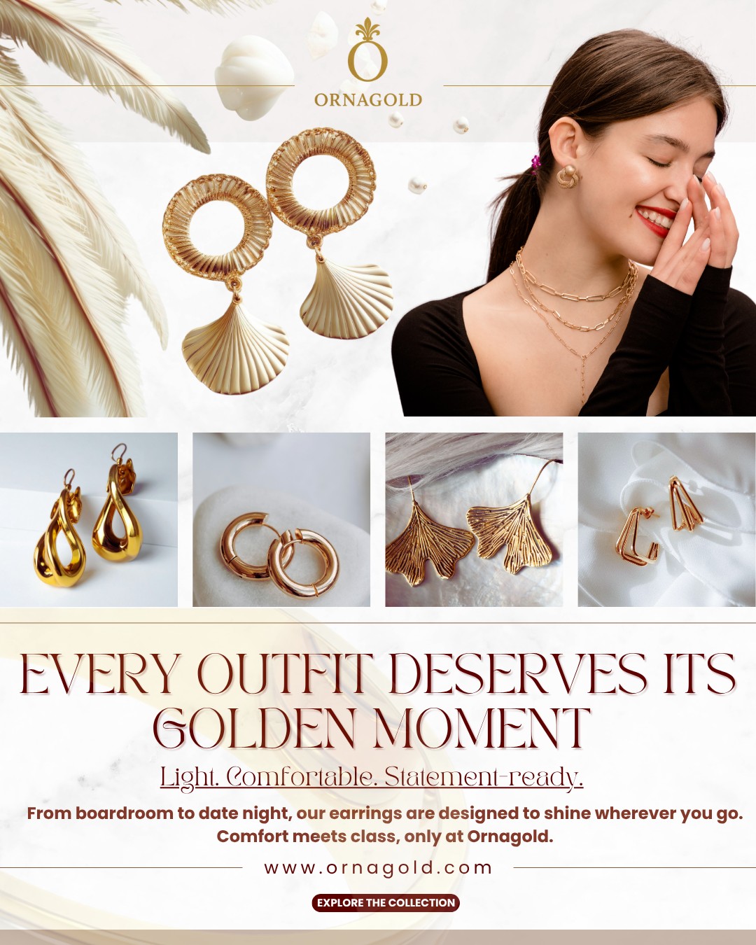 Every outfit deserves its golden moment.Whether it’s date-night or board-day, shine your way.Our earrings are light, comfortable & statement-ready.Why compromise style for comfort? You don’t.
Link in bio🔗
#jewellerystyle #everydayluxury #goldearrings #statementjewellery #hypoallergenic #ornagoldstyle #fashiontrends #accessoryaddict #StyleEveryday #lookgoodfeelgood