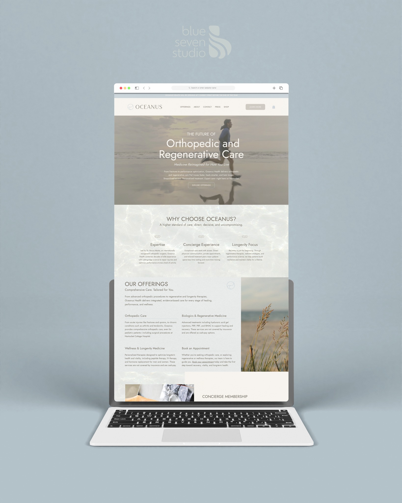 A new wave of healthcare on Nantucket is online
Oceanus Health is taking a different approach to healthcare on-island that is solely focused on the well-being of the patient, without the middlemen. We partnered with them to launch their new website ahead of their official opening. The new website, paired with content shoots, strategic social media posting, and paid ads, created buzz all around the island.
🔗 Explore the new site at oceanus.health
Website Design + Marketing for #BlueSevenClient | @oceanushealth
#bluesevenstudio #digitalmarketing #websitedesign