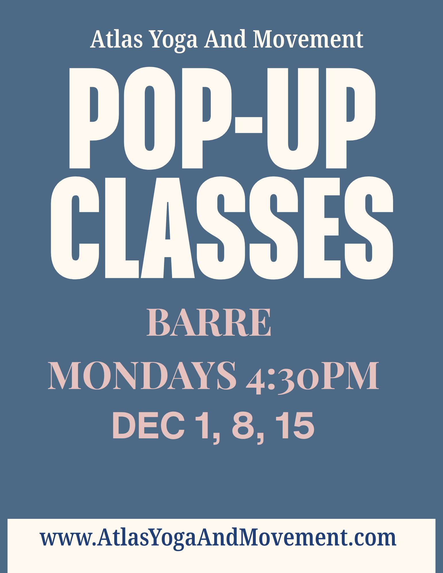 You’ve been asking for an earlier weekday class — and we heard you!
To support your routines and the popularity of our Monday barre class, we’re adding Pop-Up Barre w/ Marcy on Mondays at 4:30 PM for three weeks:
📅 December 1, 8, and 15
These pop-ups are the perfect chance to move, strengthen, and reset before the evening rush. If you’ve been wanting a class that fits better into your after-work rhythm, this is for you.
Love the class time and want to keep it on the schedule?
Let us know! Your attendance and feedback truly shape what stays — we build our schedule around you and what supports your wellness most.
Reserve your spot and let’s move together.
www.atlasyogaandmovement.com
We can’t wait to see you at the barre! 🩰✨