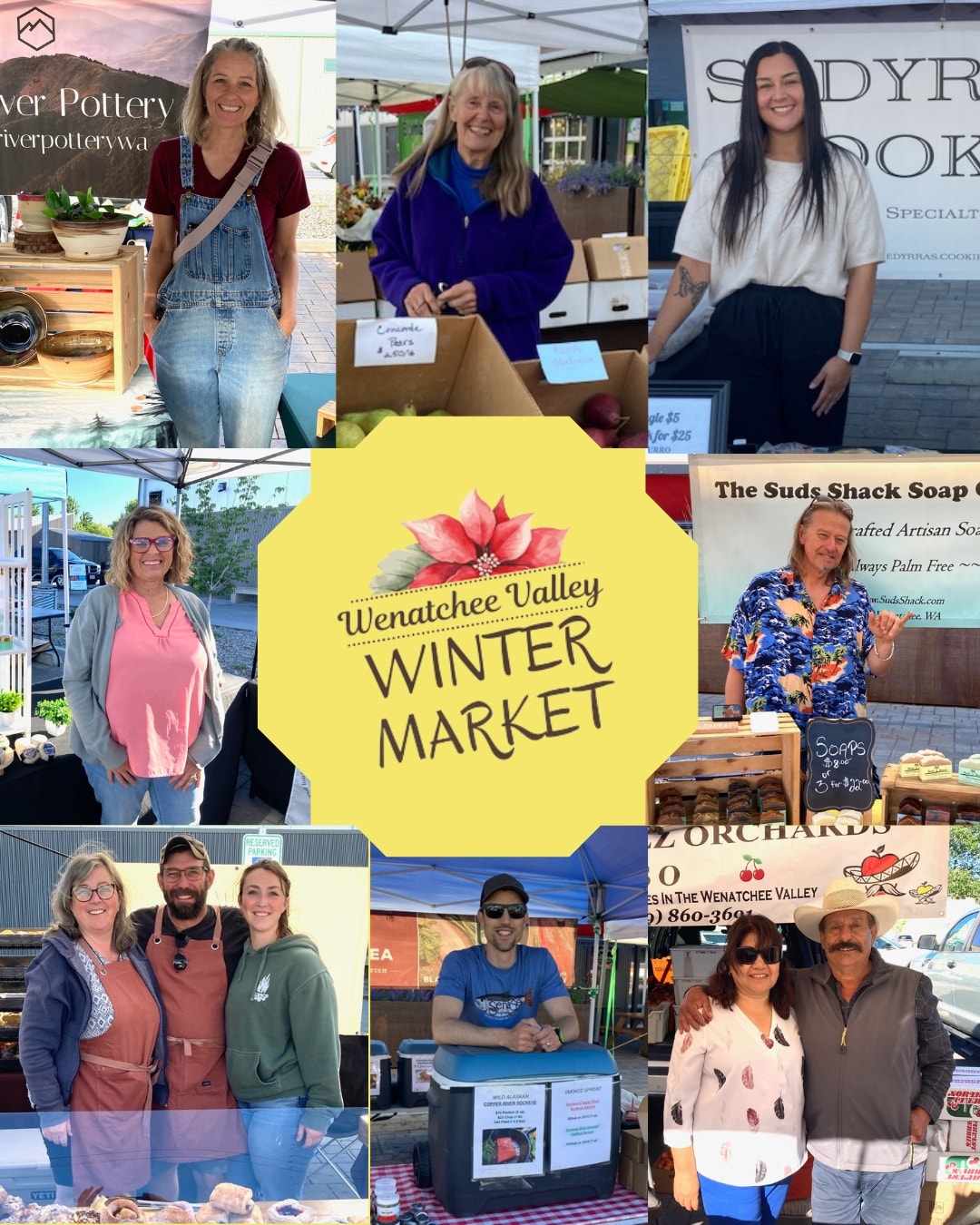 Come down to Pybus Public Market this Saturday from 9-1 and say hello to the Winter Market Die Hards. We will have fresh produce from Yaksum Canyon Truck Farm and Raul Sanchez Orchards. Delectable delights from @mountainsidebakingco. The best seafood south of Alaska with @senasea_seafoods. And if you are inclined need of Gifts for the upcoming holidays, why wait. There are so many wonderful gift ideas at @skyriverpotterywa, @queeniewildwood , and The Suds Shack. Shop early, shop local. Come say hi. We'll be in the South Plaza! #FarmOn #Shopsmall #Marketlife with Solarity
