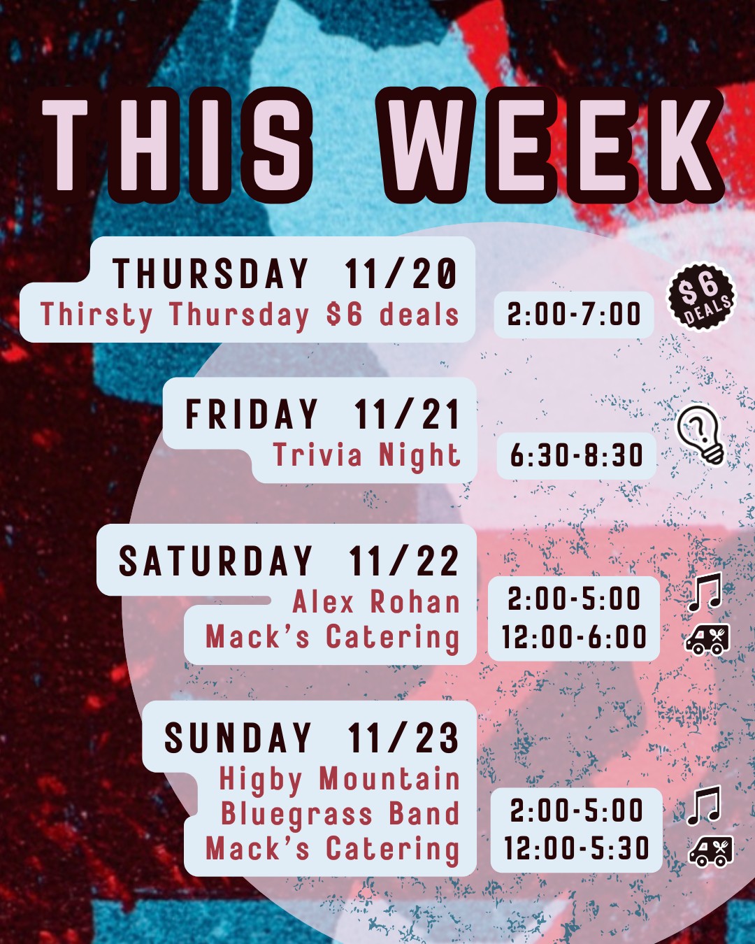 π» The Week Ahead π»
#taylorbrookebrewery #ctbeer #taproom #drinklocalcraftbeer #thirstythursday #trivianight #ctlivemusic #foodtrailer #quietcornerct #woodstockct #discoverputnam #discovercentralmass #eastct #rhodeisland #westchesterny #springfieldma #worcesterma #bostondotcom