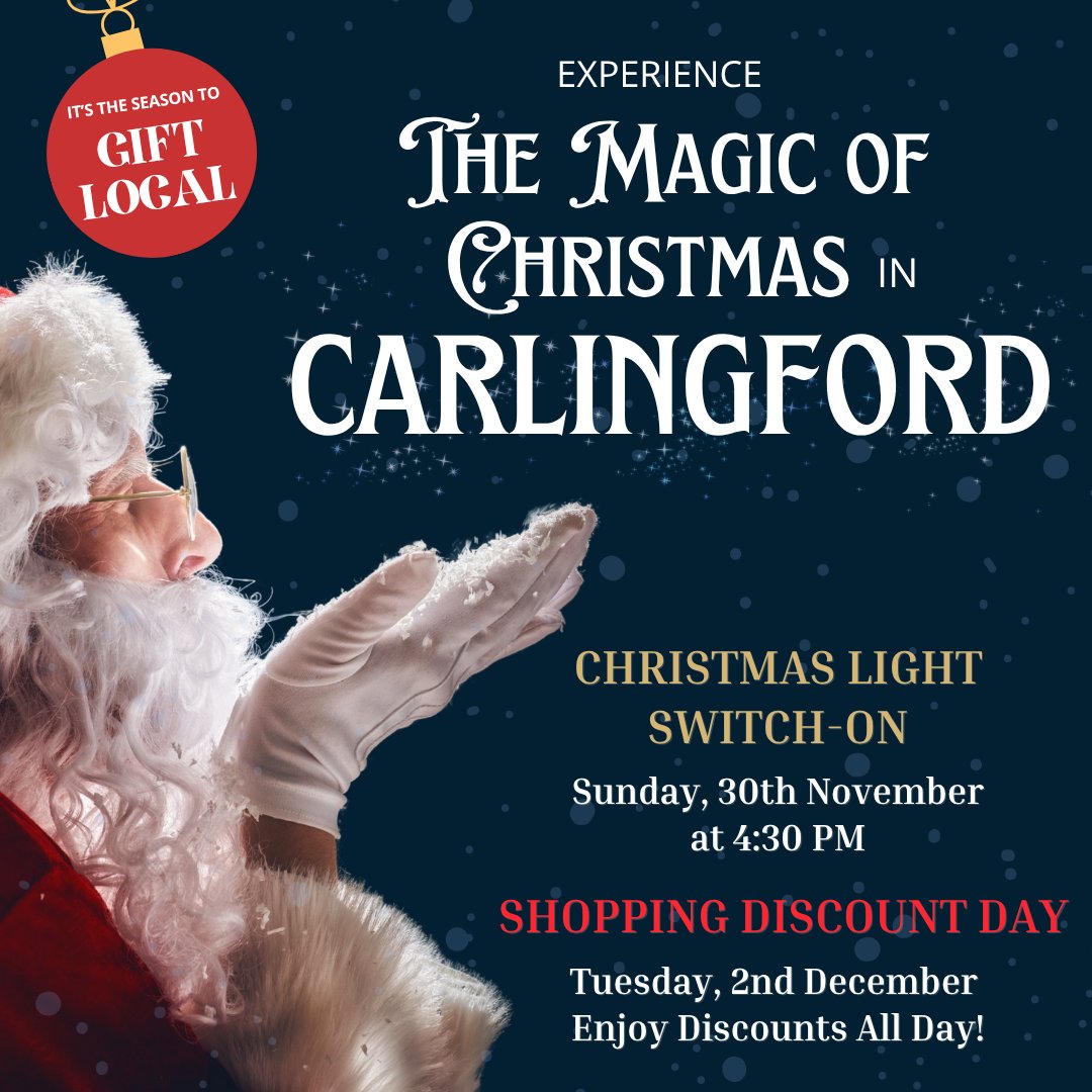 🎄 Carlingford Christmas is almost here! 🎄
Get ready to experience the magic of Christmas in beautiful Carlingford as the village comes alive with festive sparkle and community cheer.
✨ Key festive dates:
🗓 Sunday, 30th November – Christmas Tree Switch-On
4:00pm: Enjoy performances by the Carlingford Pipe Band and Choir
4:30pm: Watch the tree light up, switched on by a special member of the community ✨
And of course… Santa will be there to hear all your Christmas wishes 🎅
🎁 Tuesday, 2nd December – Shopping Discount Day
A perfect chance to shop local with brilliant offers and late opening hours across town 🛍️
Why not make a day of it and start ticking off that Christ#shoplocally
@visitcarlingford
#VisitLouth #KeepDiscovering #IrelandsAncientEast #Carlingford #ChristmasInLouth #FestiveSeason #ShopLocal