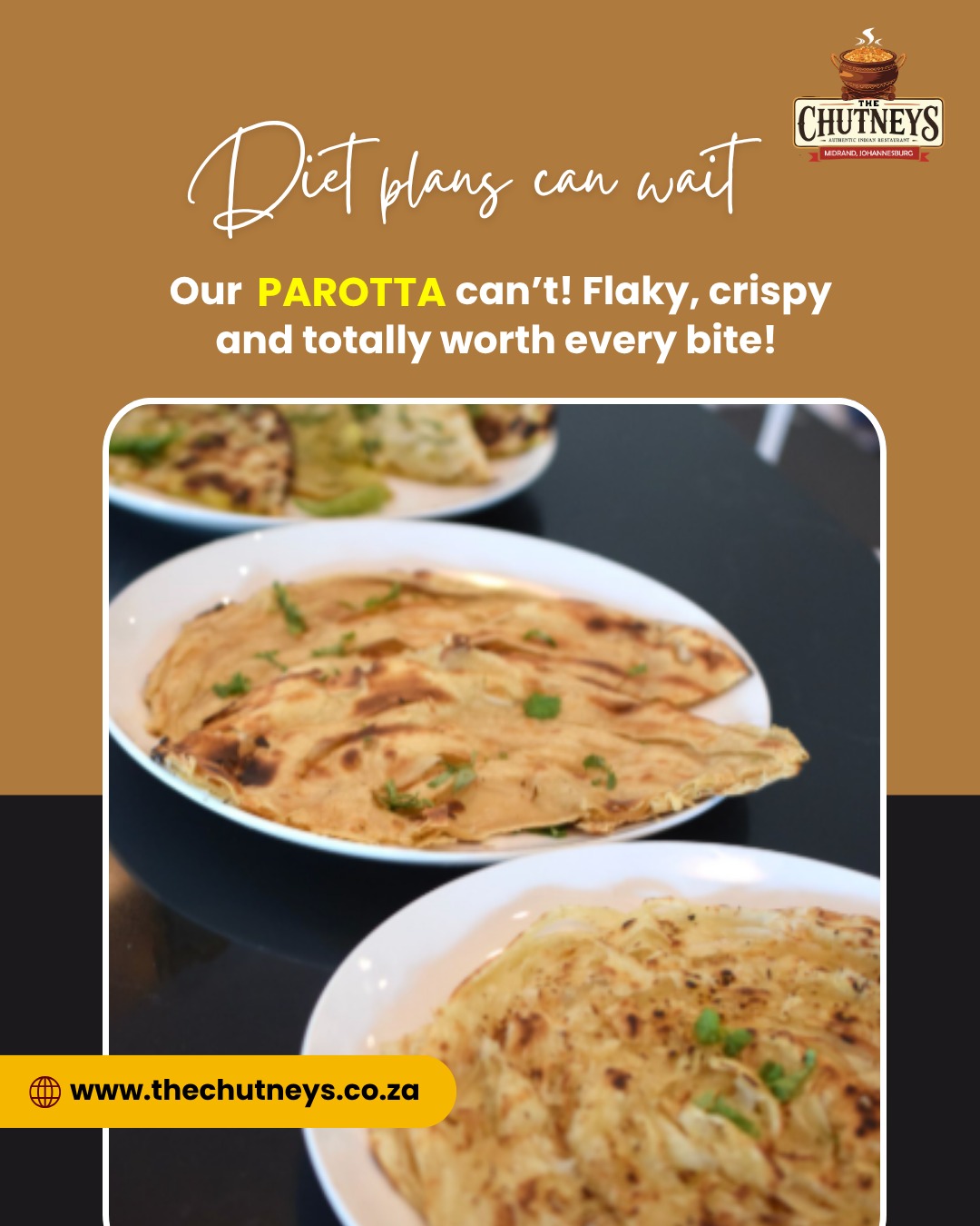 Diet plans can wait… our parotta can’t! Flaky, crispy and totally worth every bite!
Warning: One bite of our parotta might make you forget your diet plans!
Flaky, buttery and perfectly golden every layer is a taste of comfort and tradition.
Join us at The Chutneys, Midrand and experience the irresistible charm of authentic South Indian parottas.
Follow us on social media for more info👇
Insta - @thechutneysrestaurant https://www.instagram.com/thechutneysrestaurant...
Fb - https://www.facebook.com/thechutneys
Web - https://www.thechutneys.co.za
#TheChutneys #AuthenticIndianCuisine #TasteOfIndia #FoodLoversParadise #IndianFoodie #FoodiesOfJohannesburg #MidrandEats #parottas