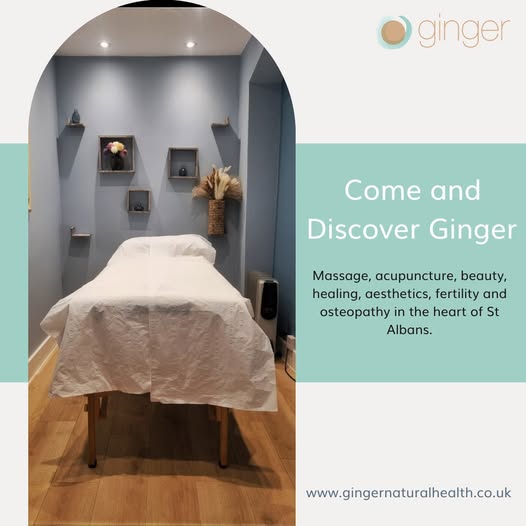 Come and take a look at ginger. We have a fantastic team of therapists offering a wide range of treatments from massage to facials to ear microsuction to reflexology all in beautiful relaxing treatment rooms. Find out more on our pricelist bit.ly/3Pgz7Xi.
Book online or call 01727 869929.
#stalbans #massage #facials