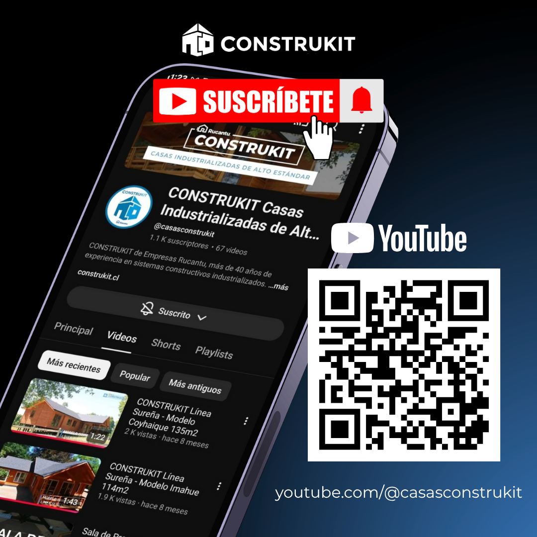 Te invitamos a visitar y suscribirte a nuestro canal de YouTube 📺
Encontrarás interesante contenido referente a nuestras soluciones constructivas 🏠 y procesos 🛠️.
¡No te pierdas ningún video y activa las notificaciones para inspirarte en tu próximo hogar! 🔔
➡️ ¡Suscríbete ahora!
Llink del Canal en la bio, o búscanos en YouTube como "construkit"
CONSTRUKIT, Calidad y Experiencia desde el Sur de Chile