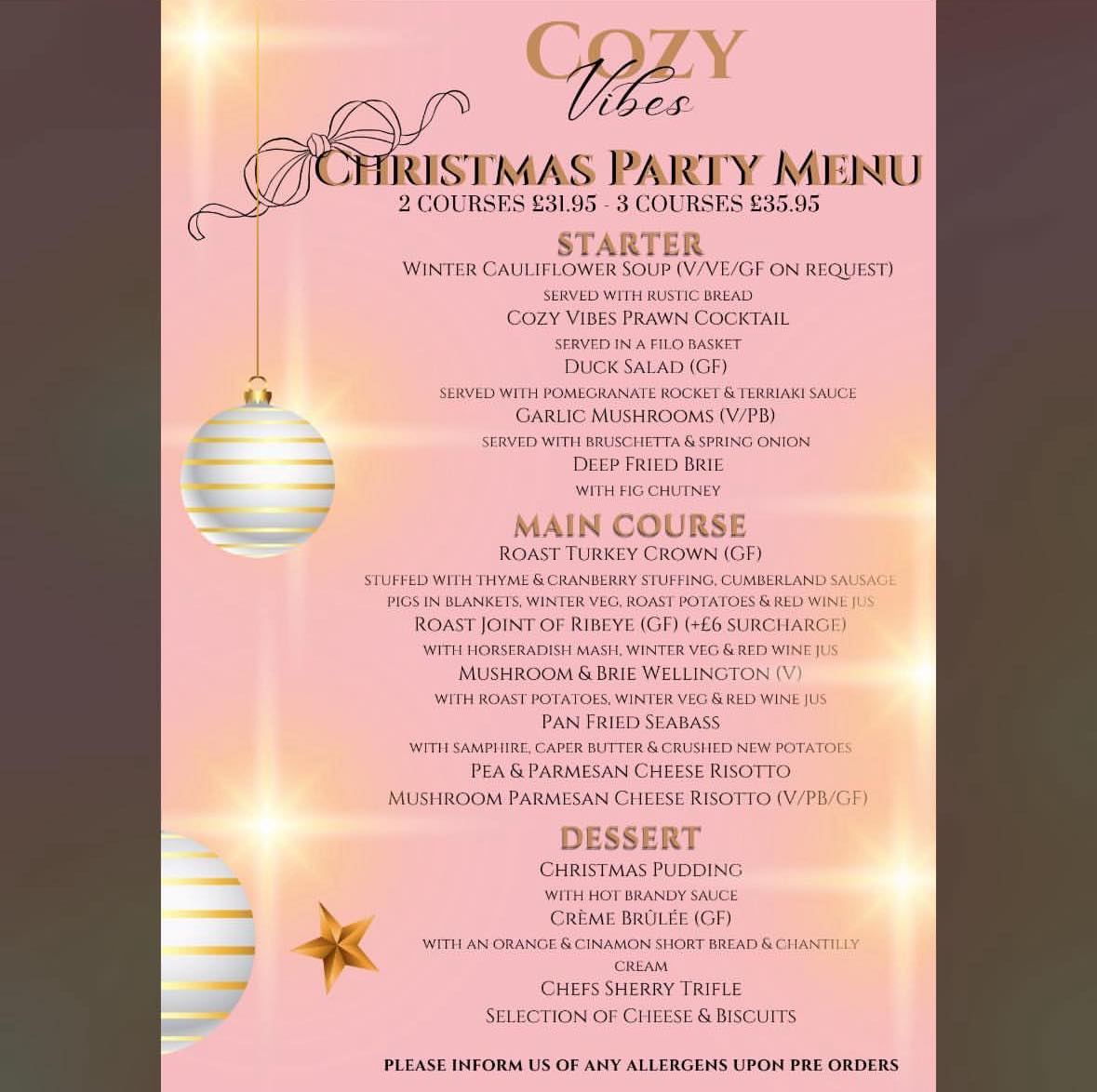 โTis the season to get your party booked ๐โจ
Festive menus now live โ book your Cozy Vibes celebration today!