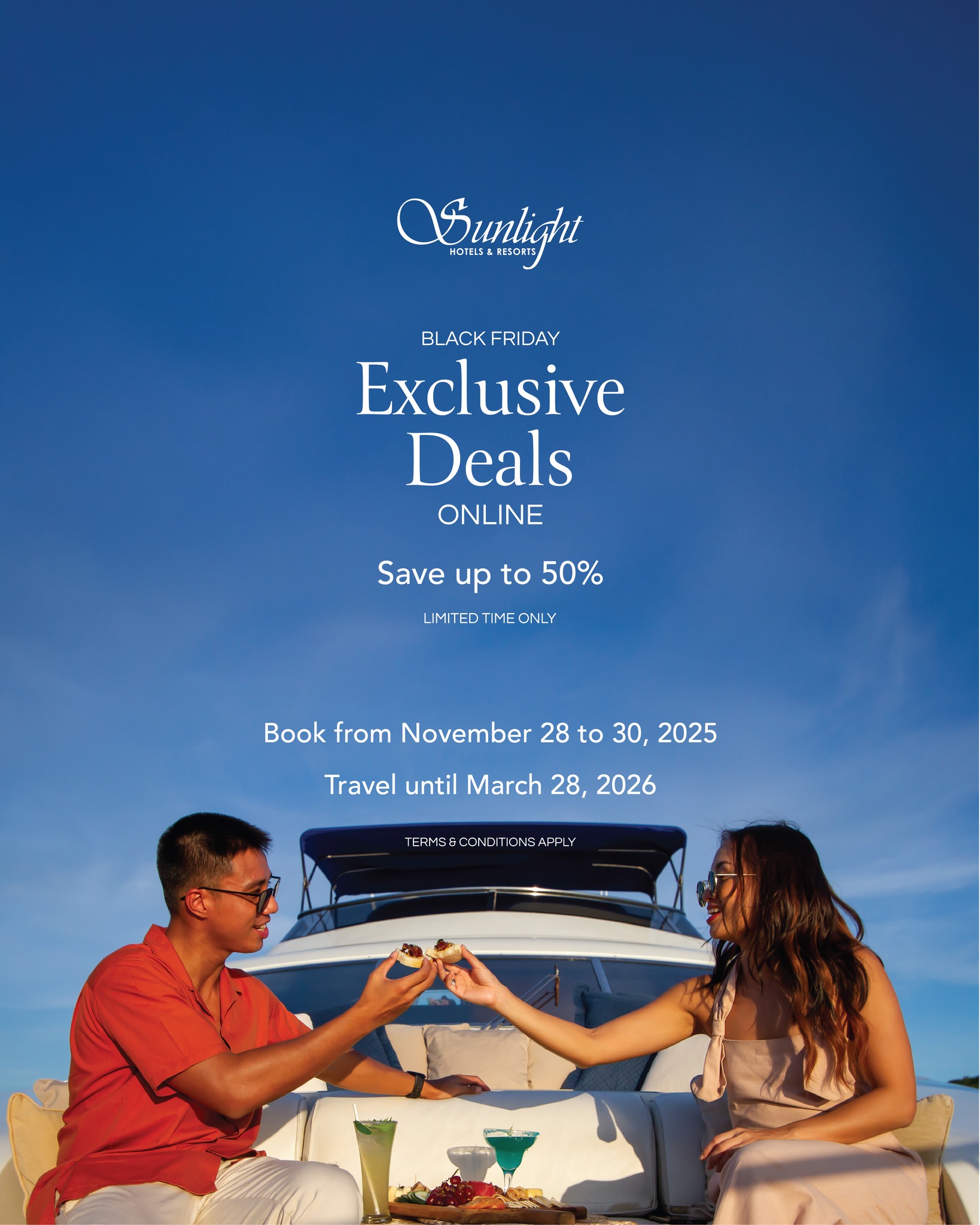 Black Friday. Exclusive stays. Up to 50% Off.
Now's the perfect time to book your next getaway at Sunlight Hotels & Resorts this November 28. Applicable for new bookings only.
sunlighthotelsandresorts.com
#DoseOfSunlight #BlackFriday #Palawan #Travel #Philippines