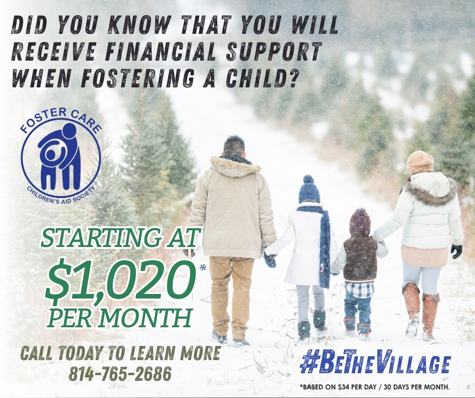 💙 Every child deserves a safe, loving home. 💙
There are children right here in our community who need someone to believe in them, guide them, and simply be there. You don’t have to be perfect — just willing to open your heart and your home.
Fostering a child can positively change their life… and yours too.
Financial support is available — starting at $1,020 per month — but the real reward is knowing you made a difference that lasts a lifetime.
📞 Call 814-765-2686 to learn more.
Together, we can #BeTheVillage a child needs.
