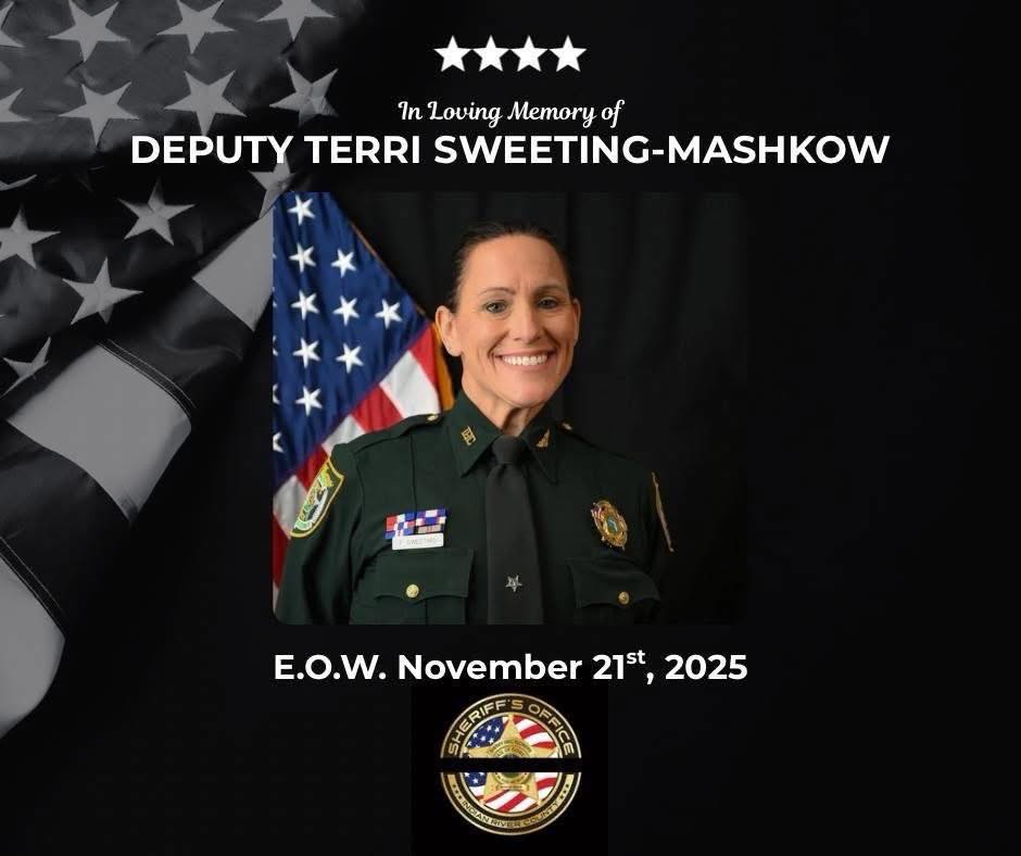 We extend our heartfelt condolences to the law enforcement personnel at the Indian River County Sheriff's Office, and the family and friends of Deputy Terri Mashkow, who tragically lost her life while on duty this morning.
Our thoughts are with all the courageous individuals affected by this heartbreaking incident, and we wish for a full and speedy recovery to all those injured. ( ircsheriff )