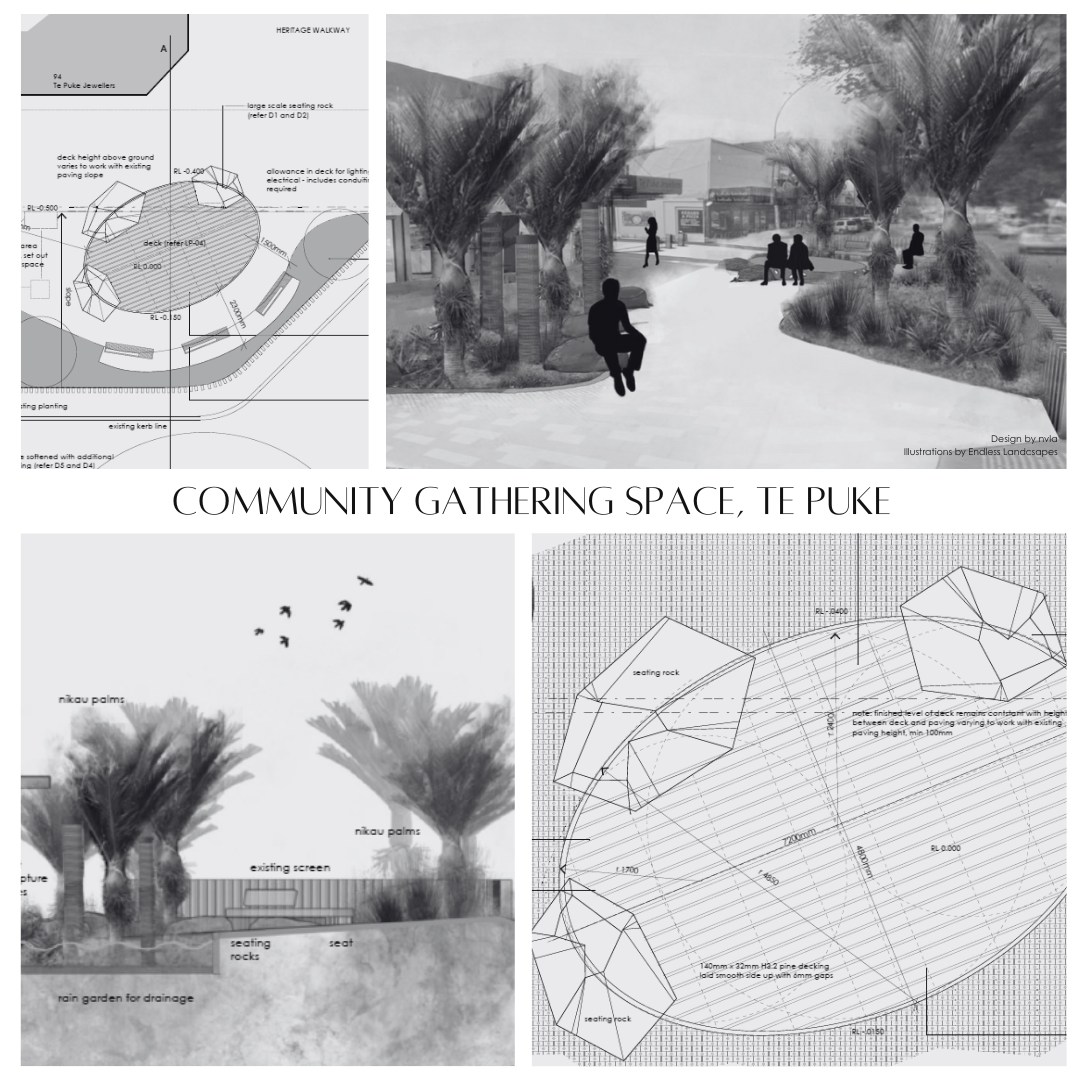 Thought I would share some of the design drawings that were part of the Te Puke Heritage Plaza Gathering Space project. Thank you to @endlesslandscape.nz for your talent and skill in bringing our designs to life through your illustrations. #placesforpeople #nikaupalms #seatingsolutions