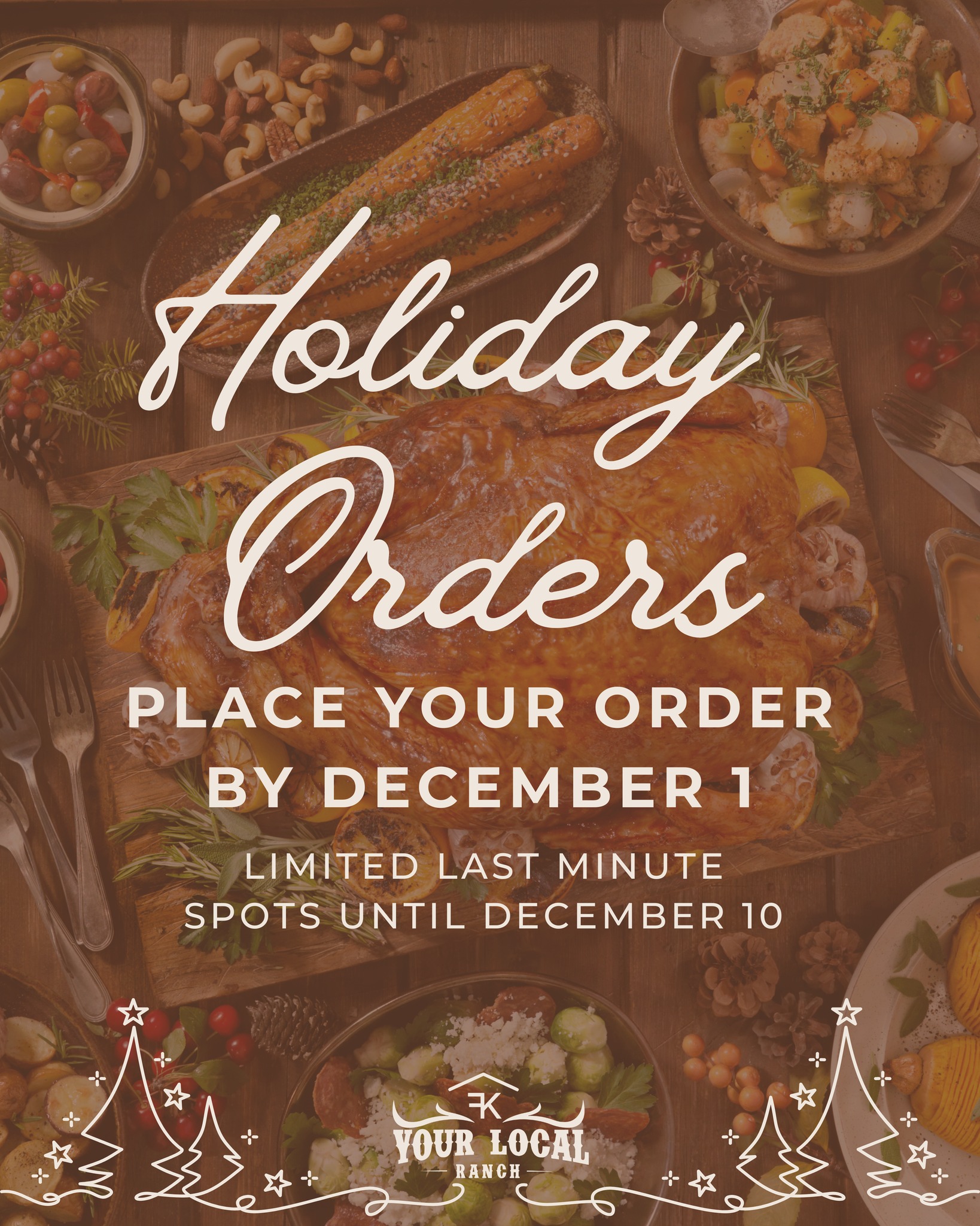 🎄 Holiday Orders due by December 1 🎄
Pre-order your Turkey, Roast, or Ham and check one big thing off the list.
📌 Deadline for guaranteed sizes: December 1
📌 Limited last-minute availability until December 10
📍 Link in Bio
Q's? Reach out to ordersforylr@gmail.com