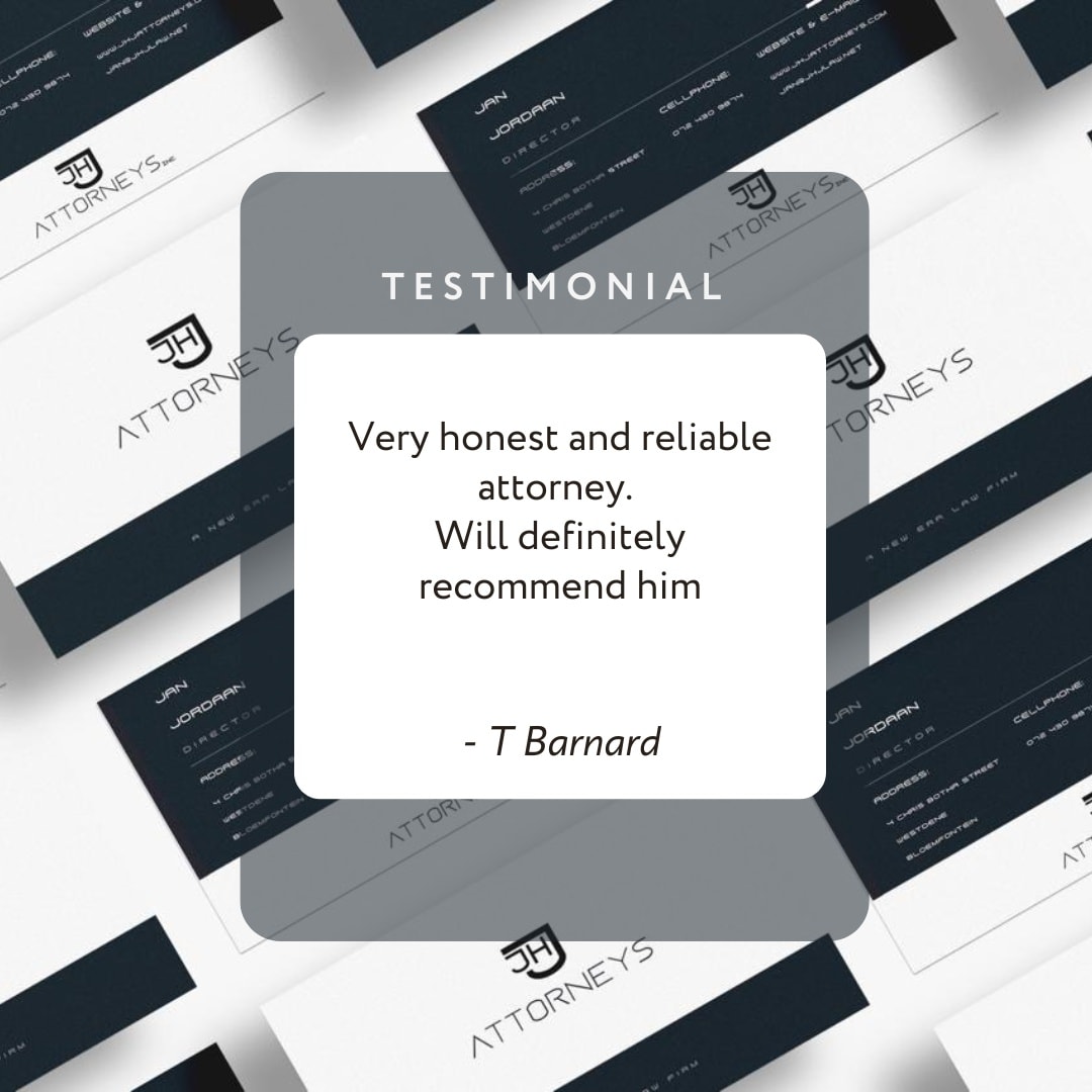 Your trust matters.
Another client sharing their experience with our honest and reliable legal service.
Thank you for the recommendation, T Barnard.
#jhjattorneysinc