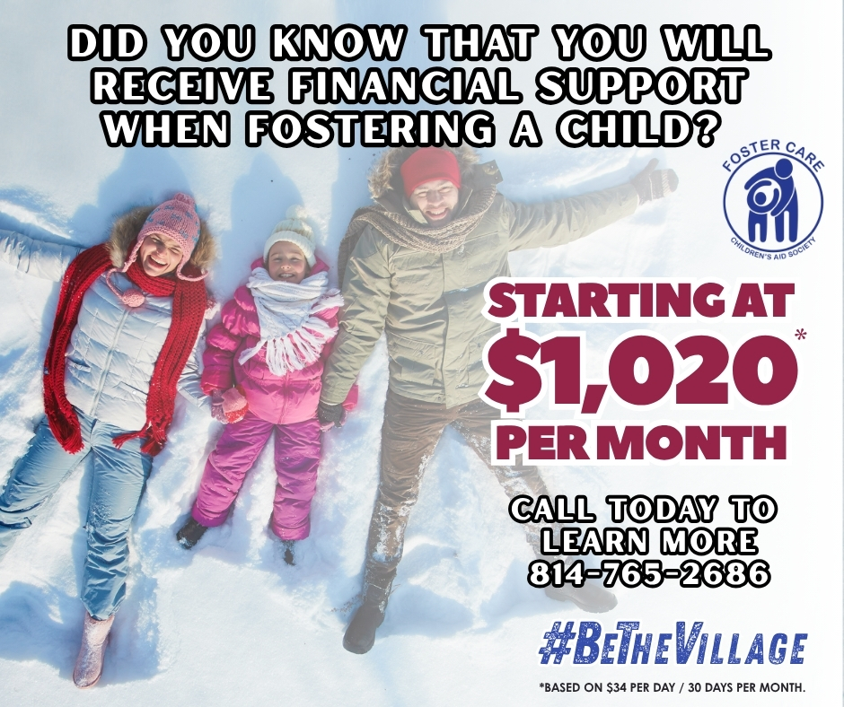 💙 Every child deserves a safe, loving home. 💙
There are children right here in our community who need someone to believe in them, guide them, and simply be there. You don’t have to be perfect — just willing to open your heart and your home.
Fostering a child can positively change their life… and yours too.
Financial support is available — starting at $1,020 per month — but the real reward is knowing you made a difference that lasts a lifetime.
📞 Call 814-765-2686 to learn more.
Together, we can #BeTheVillage a child needs.