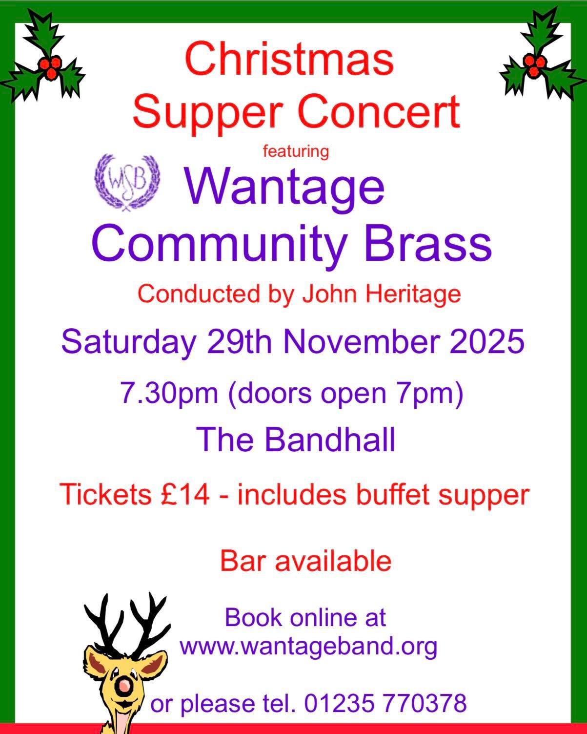 Last chance to buy tickets for the famous Community Brass Christmas Supper Concert this Saturday.
Available at www.wantageband.org/events
#BrassBand #LiveMusic #Supper #Concert #Christmas #Wantage #Oxfordshire