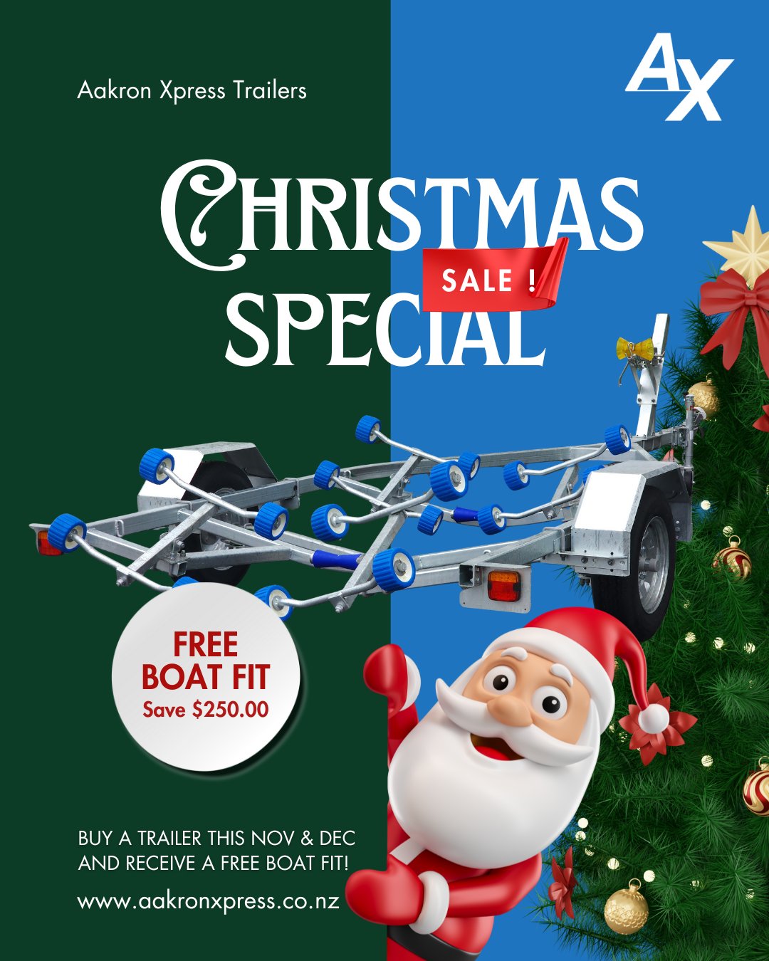 🎄 Ready for summer adventures? Buy any trailer this December and we’ll fit your boat for free, a bonus worth $250!
Treat yourself to an easier launch season. 🚤✨
This offer is for our Auckland store only.
#ChristmasSpecial #NZBoating #BoatLifeNZ #TrailerDeal #SummerReady #AucklandBoating #HolidayOffer #BoatTrailersNZ